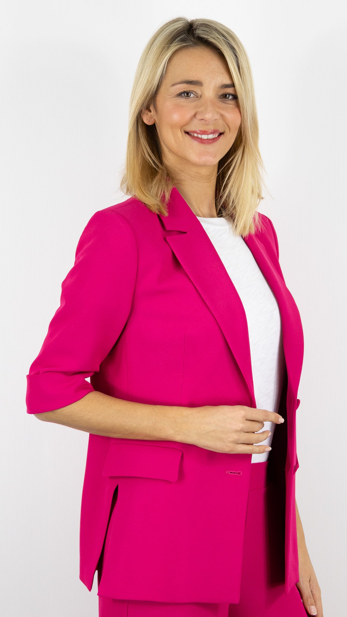 BLAZER CROISE MANCHES 3/4 IMPERIAL#color_1340/FUSHIA