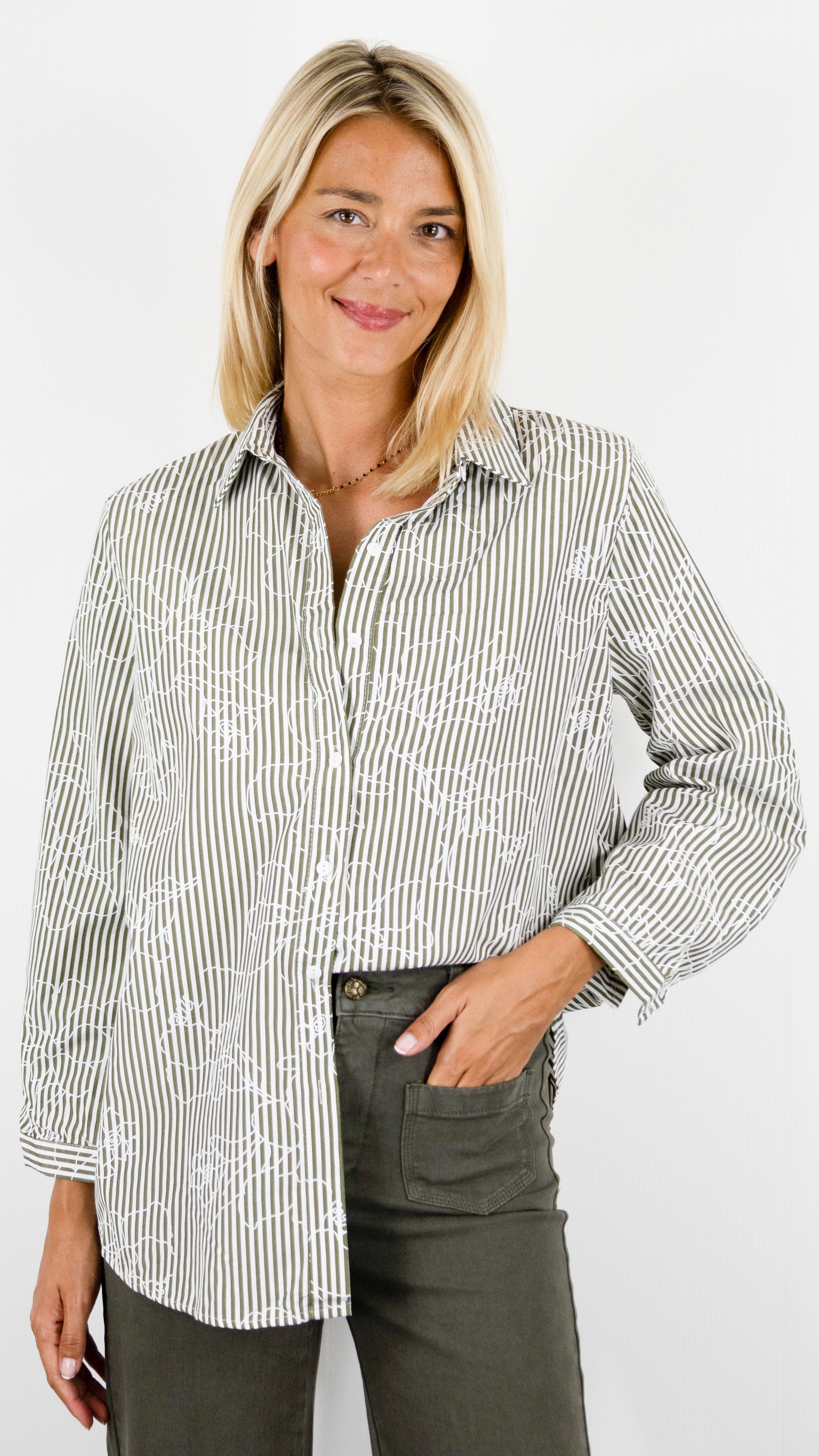 CHEMISE RAYEE IMPRIME FLEURI KAKI CHRISTY F201-33