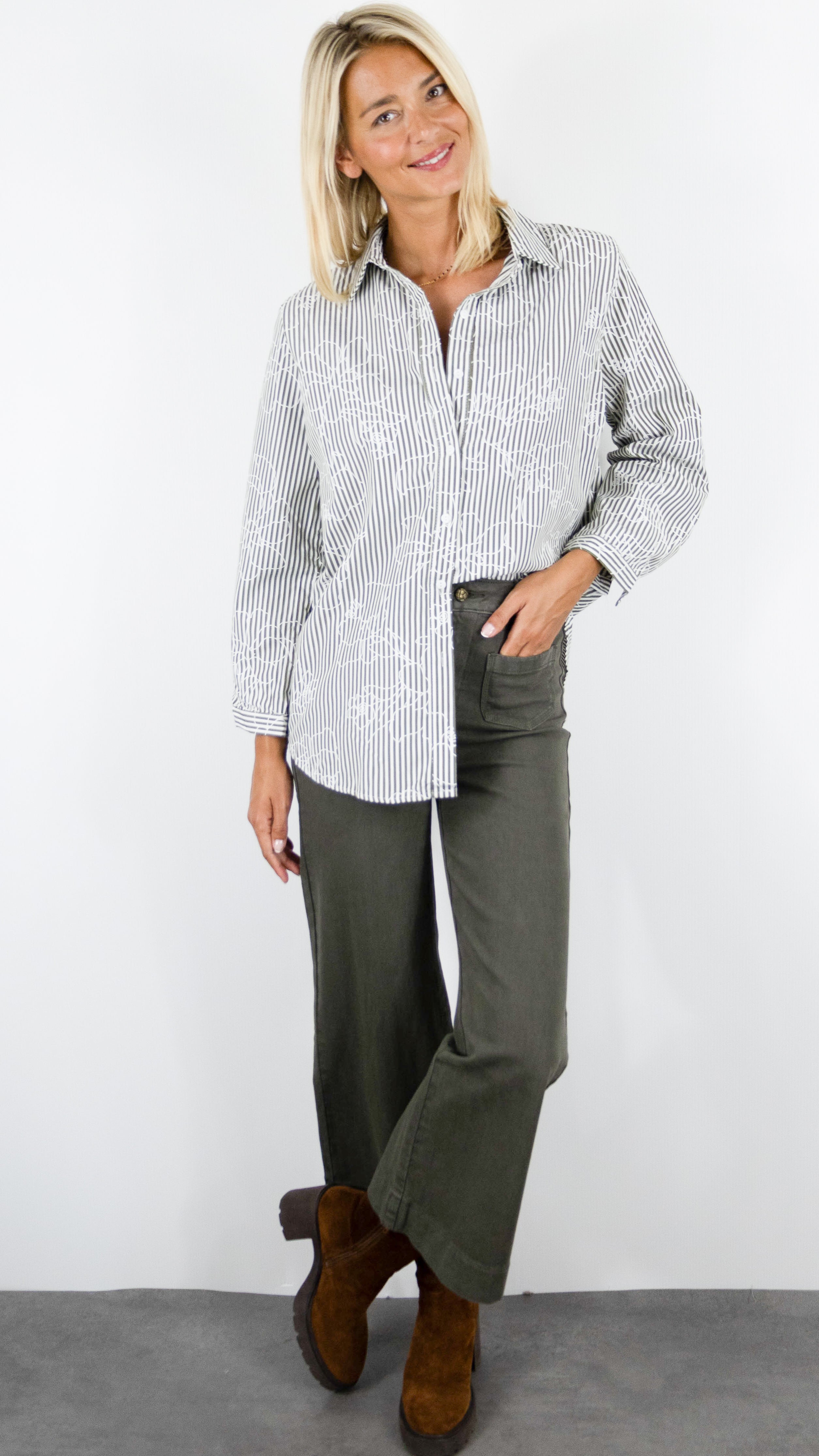 CHEMISE RAYEE IMPRIME FLEURI KAKI CHRISTY F201-33