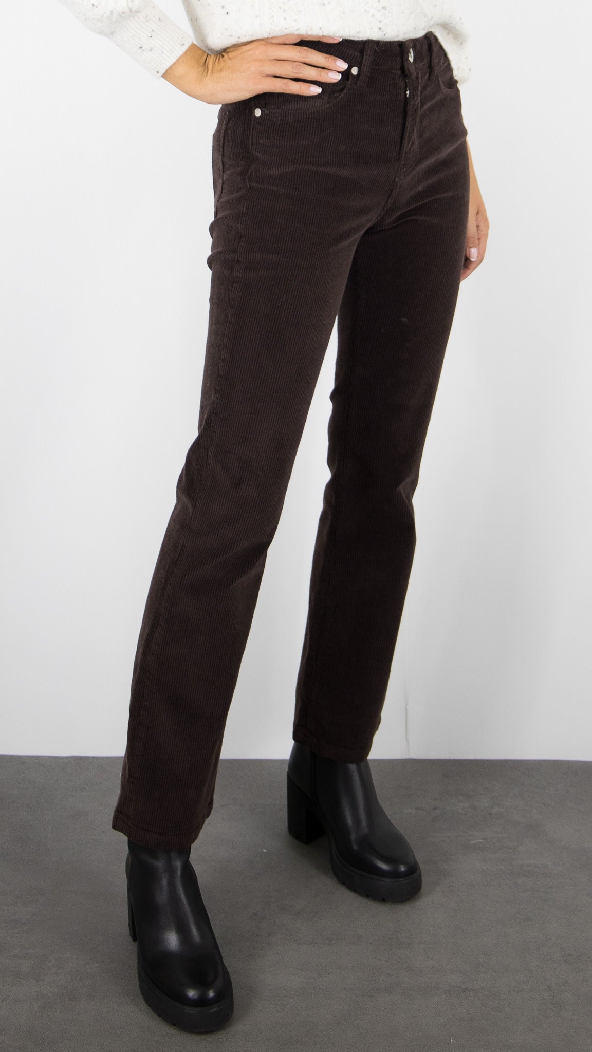 PANTALON DROIT EN VELOURS COTELE FEMME DENIM STUDIO JEFF ORIGINAL CORD#COLOR_ECORCE/CHOCO