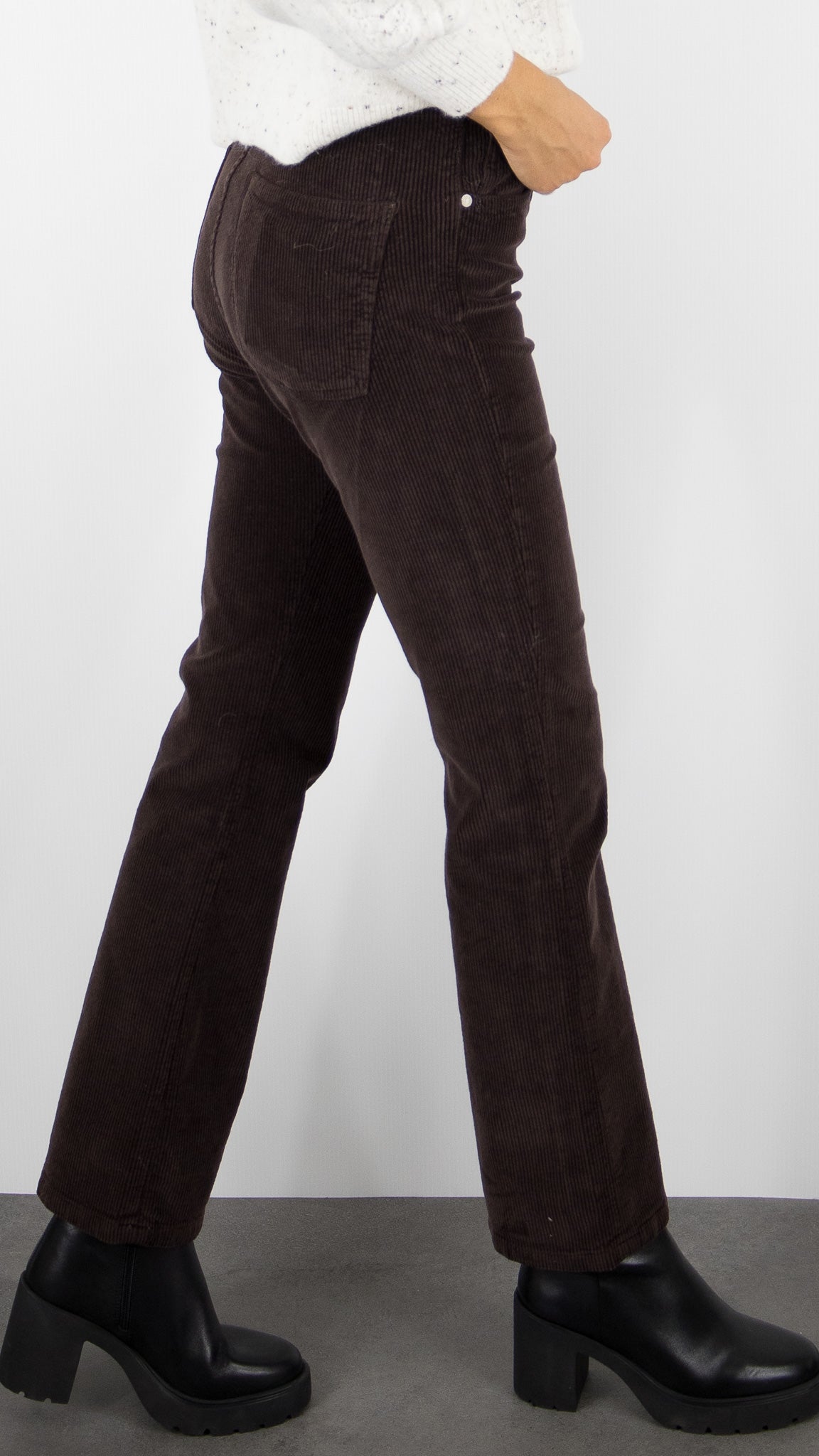PANTALON DROIT EN VELOURS COTELE FEMME DENIM STUDIO JEFF ORIGINAL CORD#COLOR_ECORCE/CHOCO