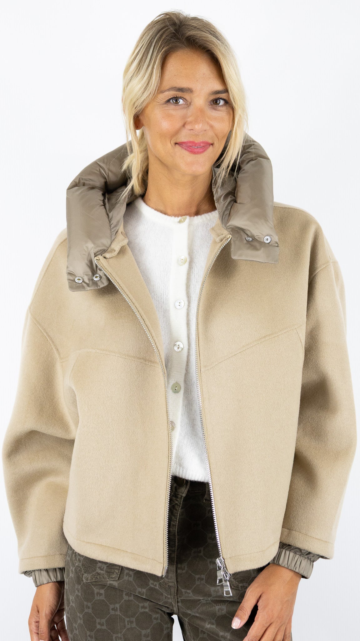 VESTE EN LAINE CAPUCHE AMOVIBLE BEIGE BLONDE N°8 JERRY