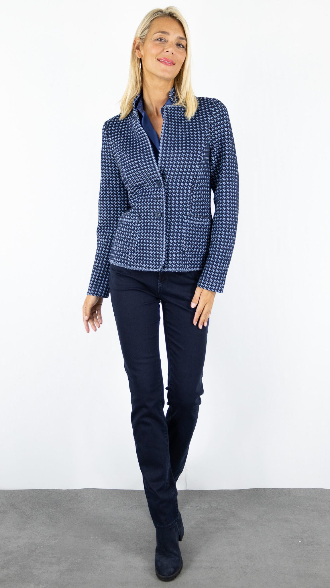 VESTE PIED DE COQ BLEU  BIANCA JIOLINA 64006