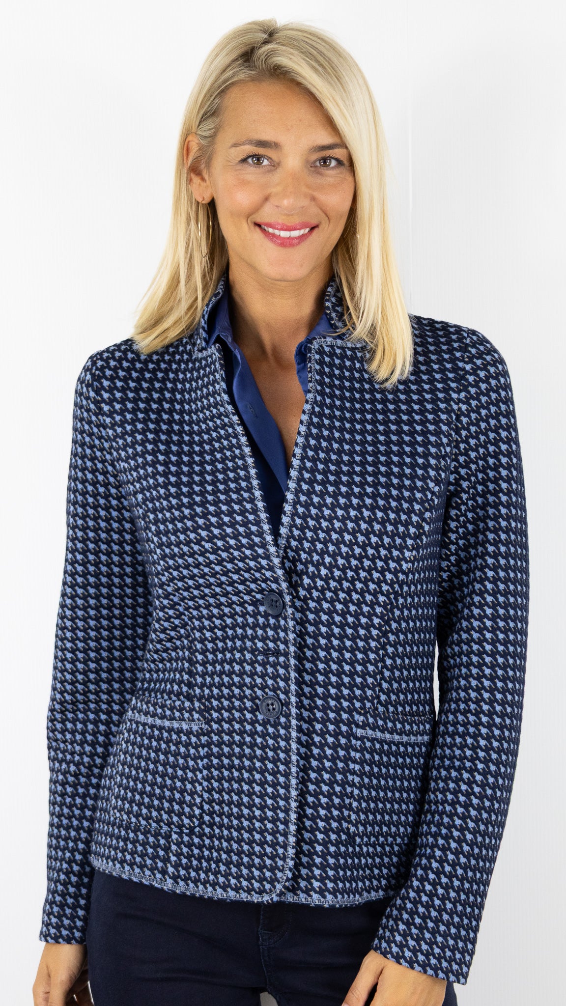 VESTE PIED DE COQ BLEU  BIANCA JIOLINA 64006