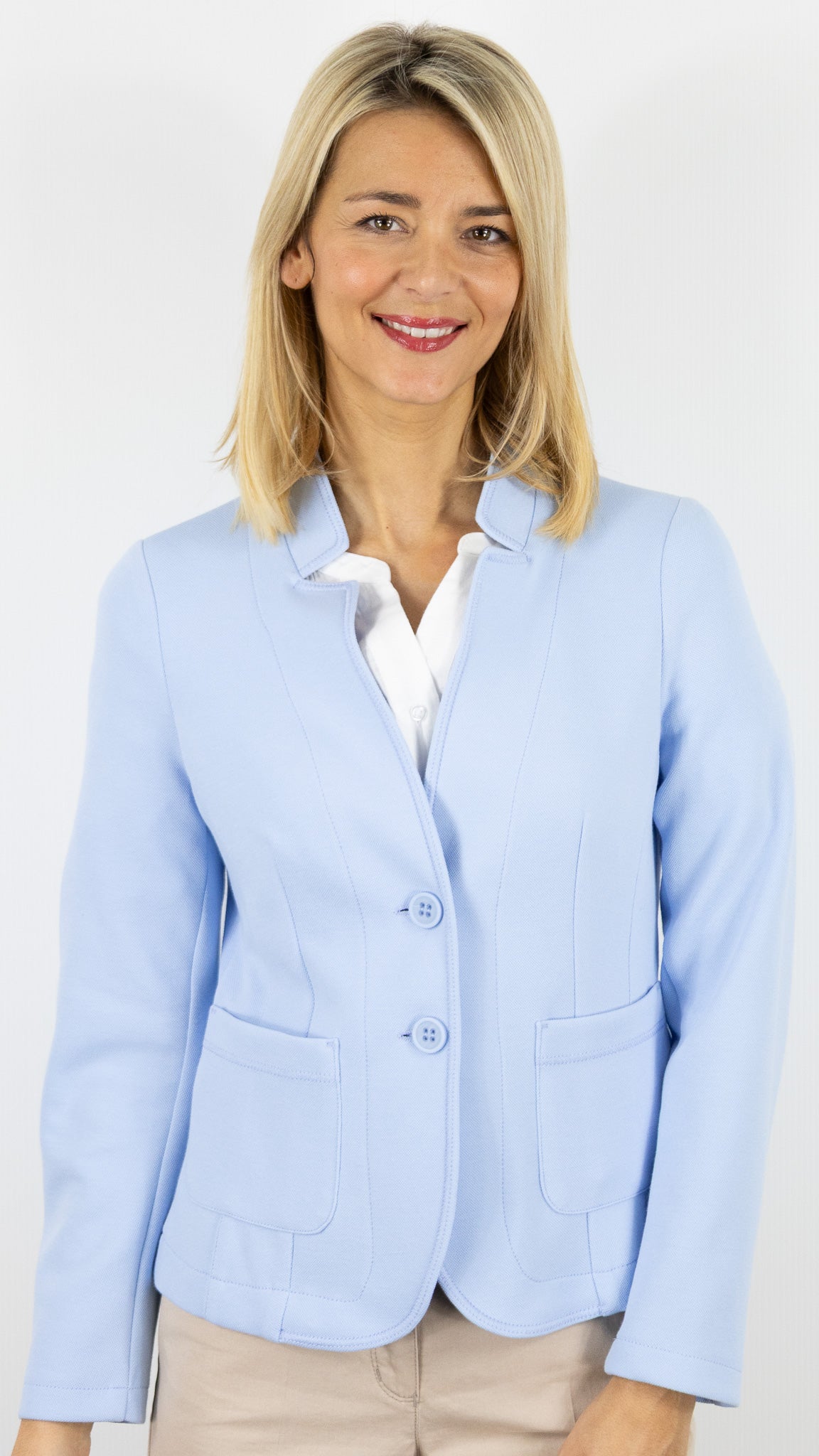 VESTE COURTE EN JERSEY BLEU CIEL POUR FEMME  BIANCA JOLIEN 74001
