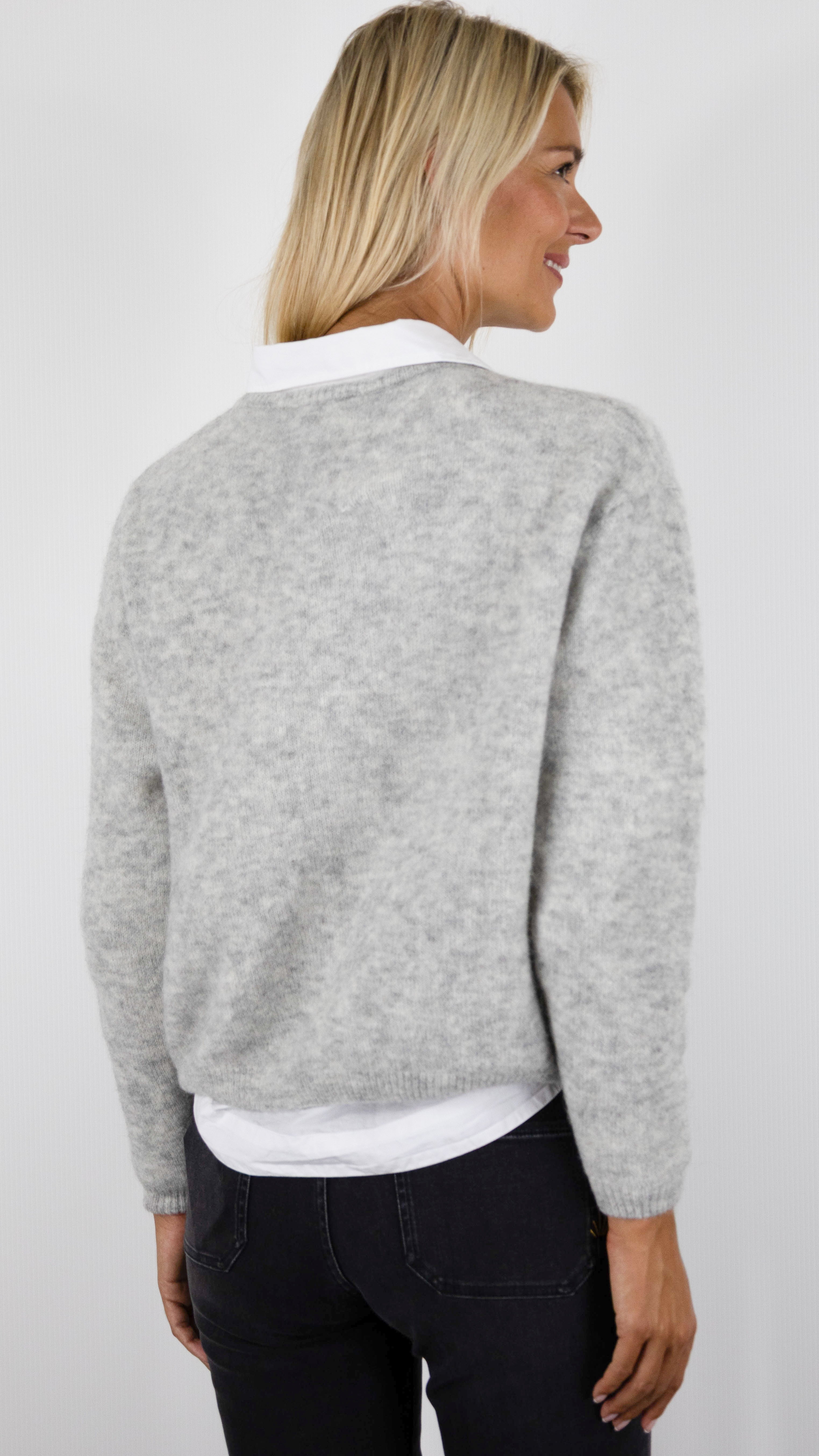 GILET COL ROND COURT EN ALPAGA AMERICAN VINTAGE VITO19E#COLOR_GRIS CLAIR CHINE