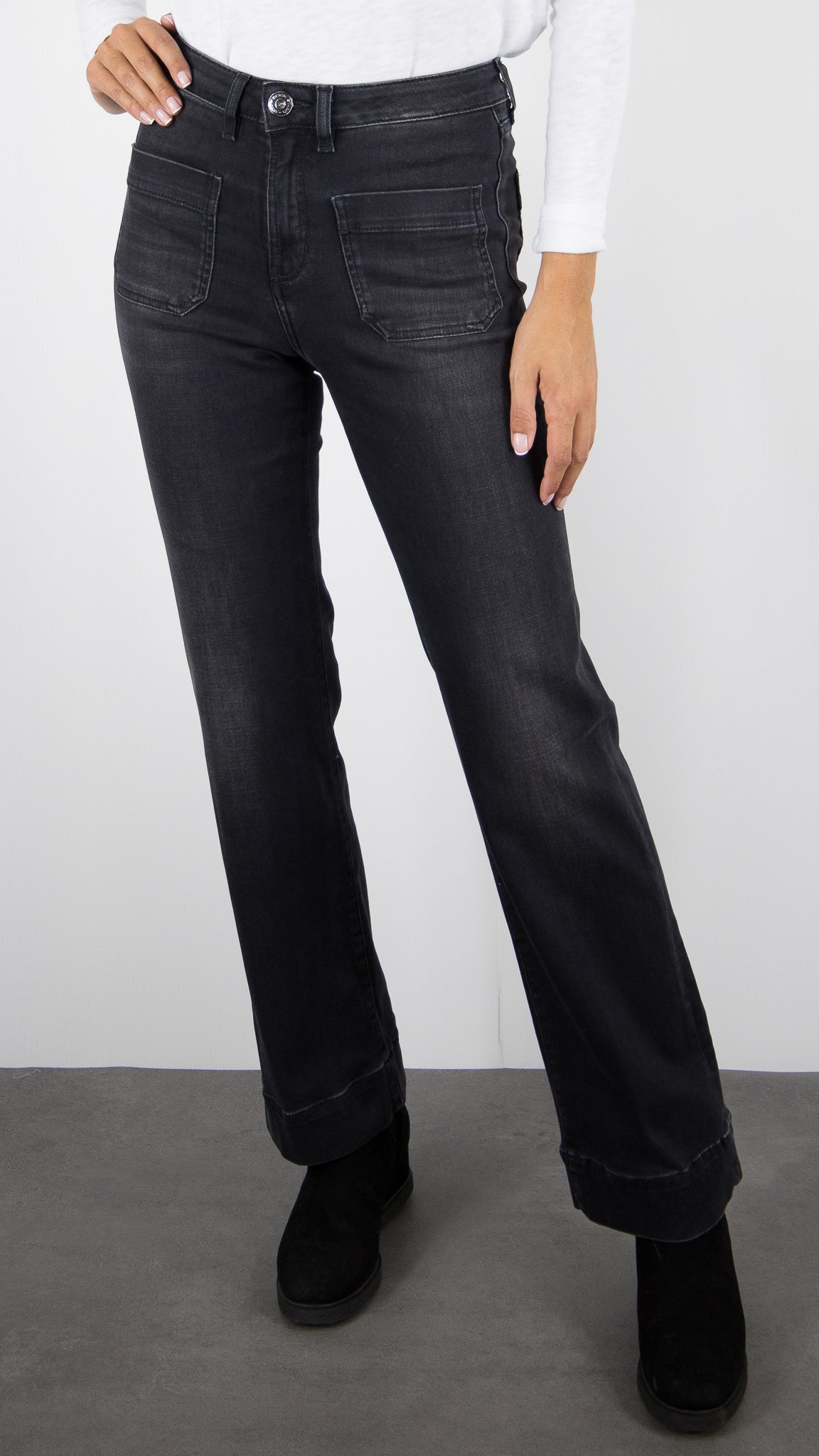 JEANS LONG TAILLE HAUTE DROIT POUR FEMME  DENIM STUDIO JOSH BLACK CASHMERE DARK VINTAGE 