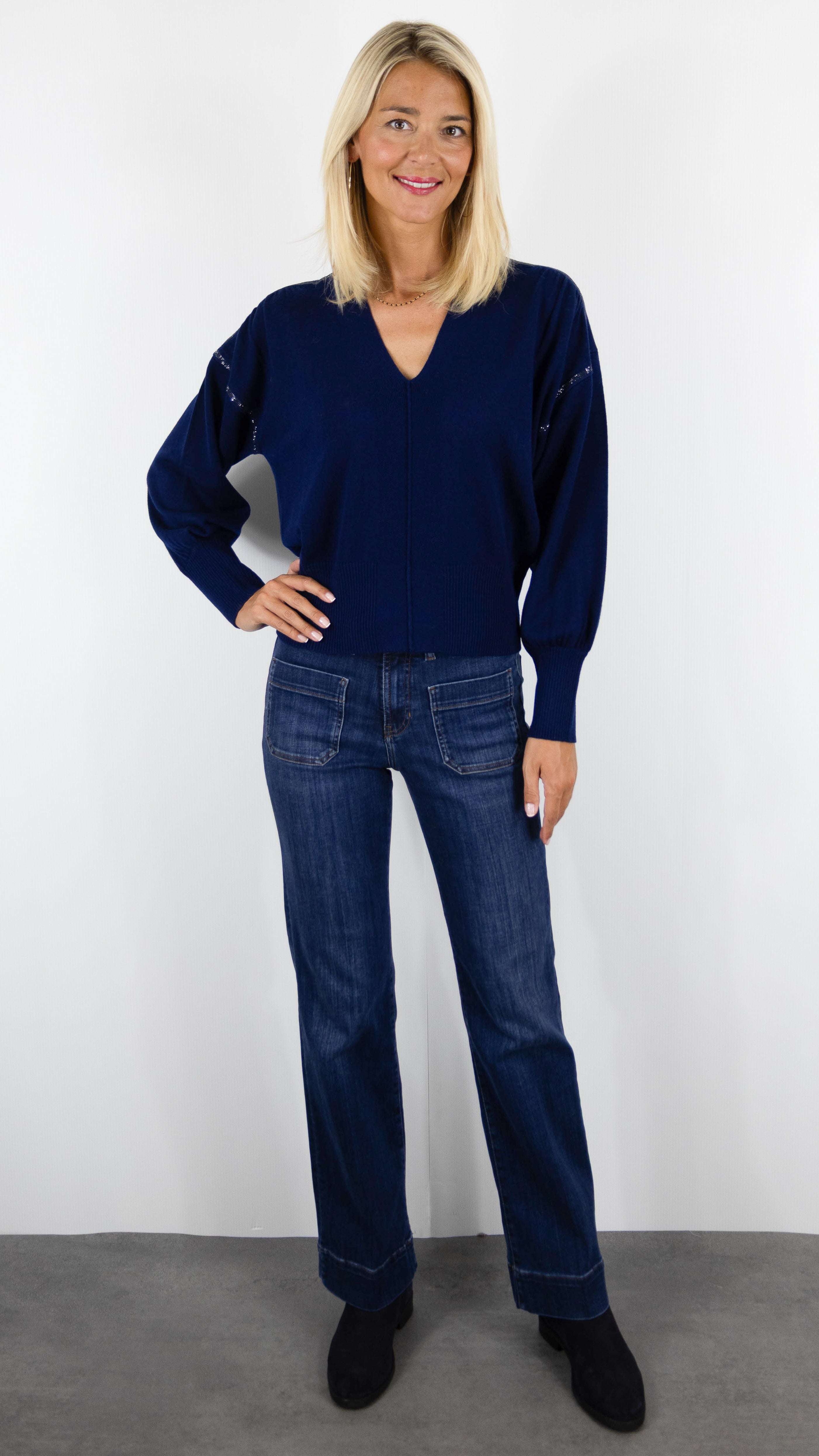 PULL COL TUNISIEN STRASS AMPLE MARINE CAROLINE BISS 4285