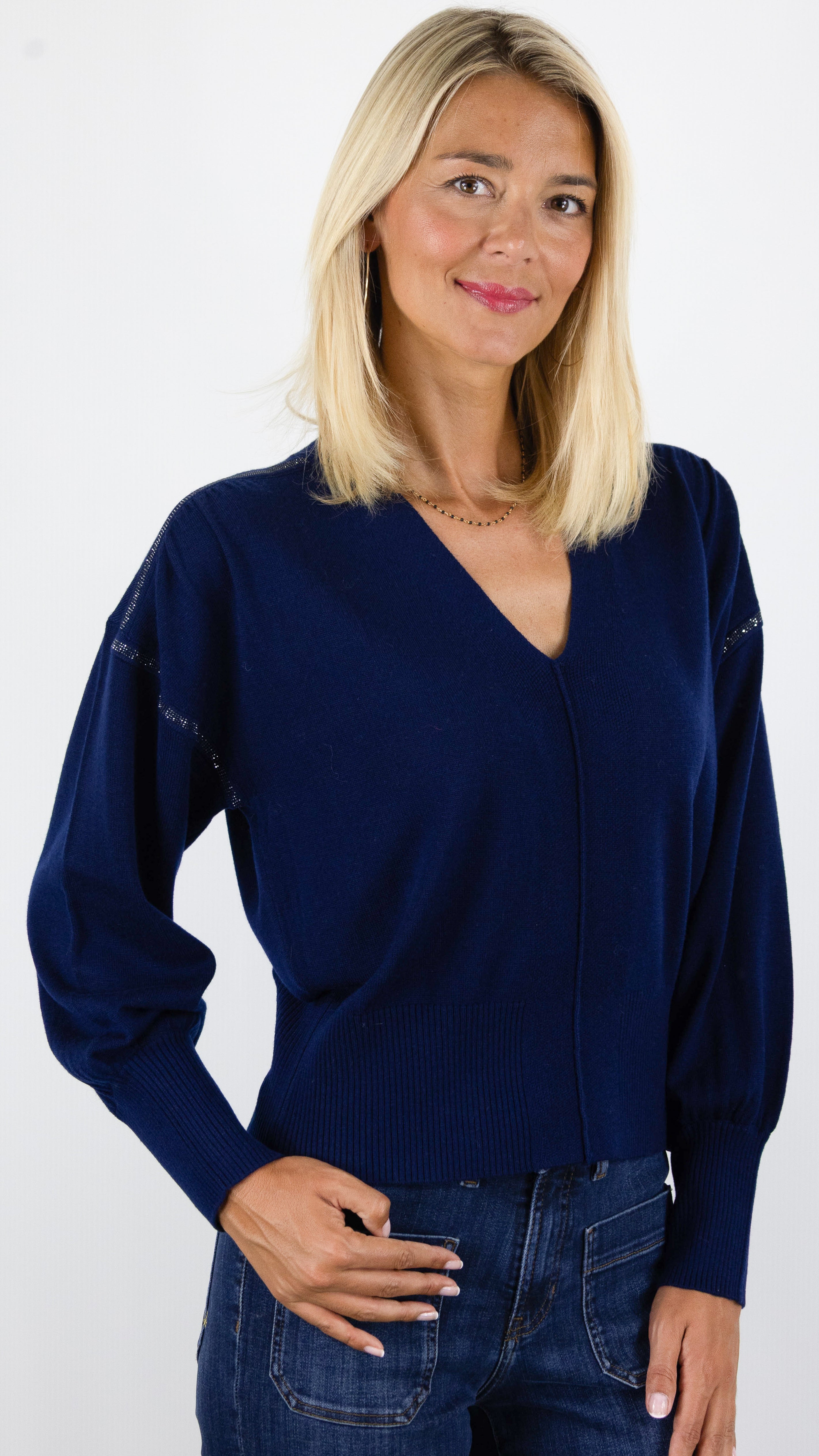 PULL COL TUNISIEN STRASS AMPLE MARINE CAROLINE BISS 4285