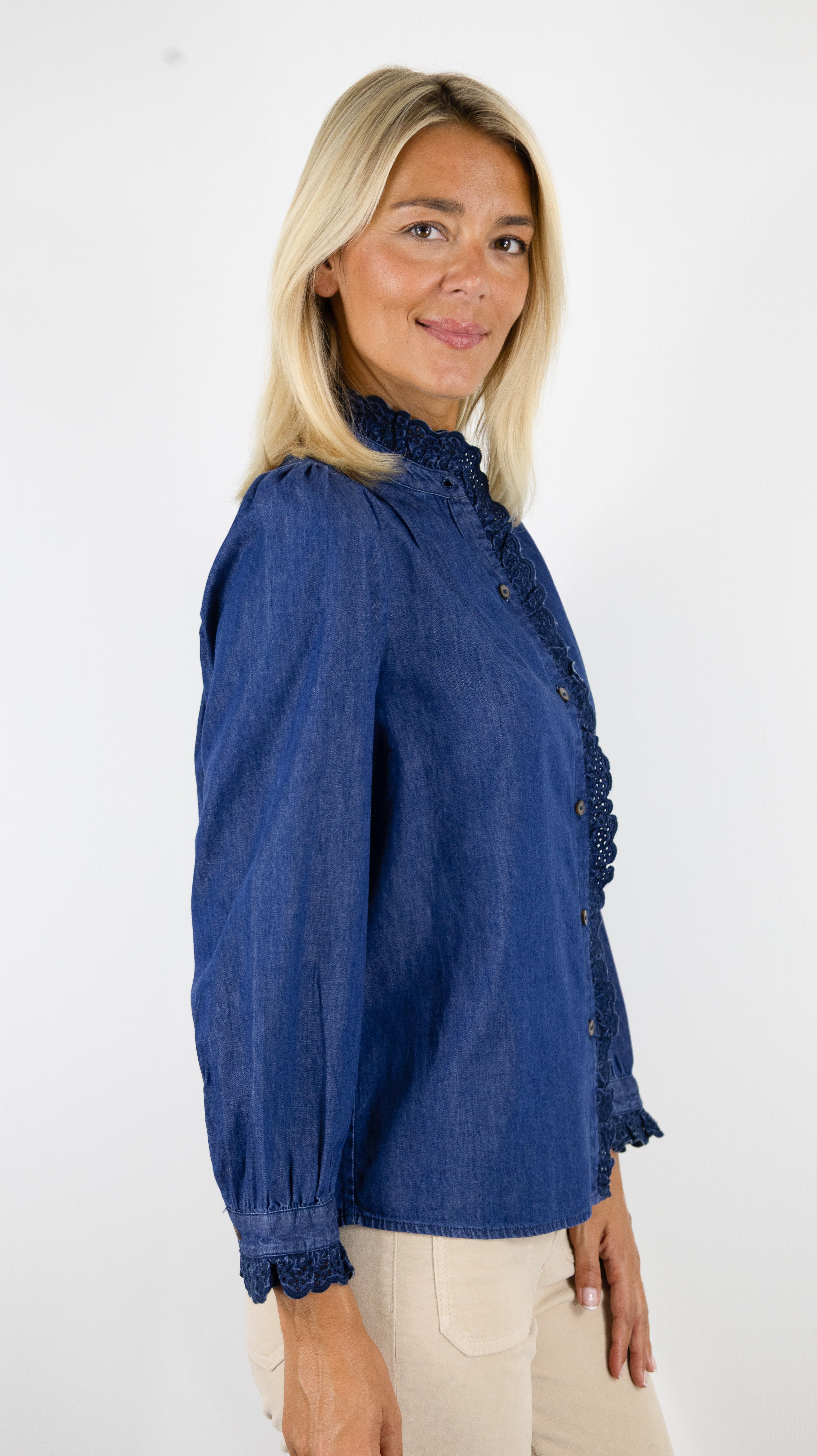 CHEMISE EN JEANS COL VOLANTE POUR FEMME  GERARD DAREL LOUPY