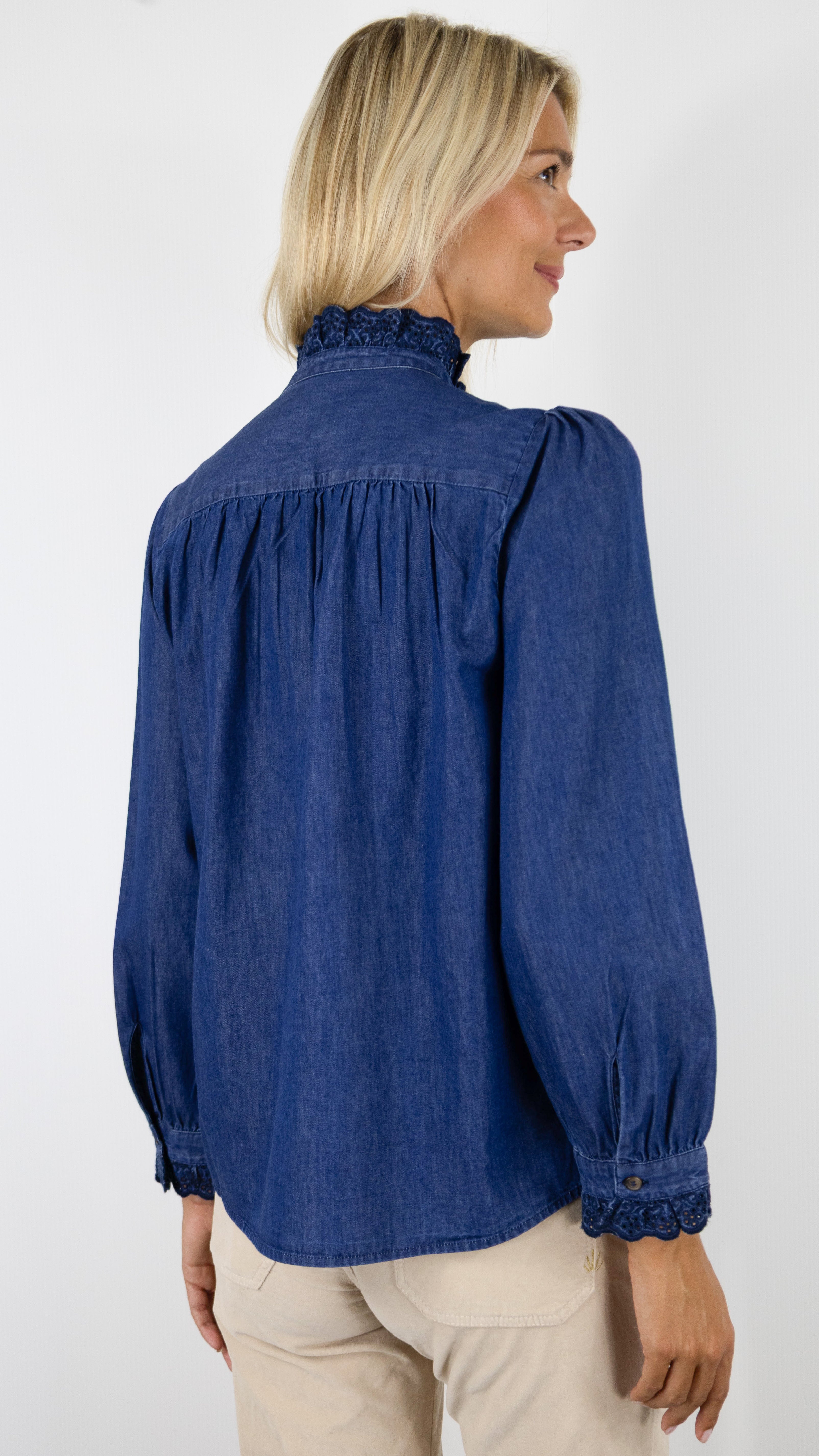 CHEMISE EN JEANS COL VOLANTE POUR FEMME  GERARD DAREL LOUPY