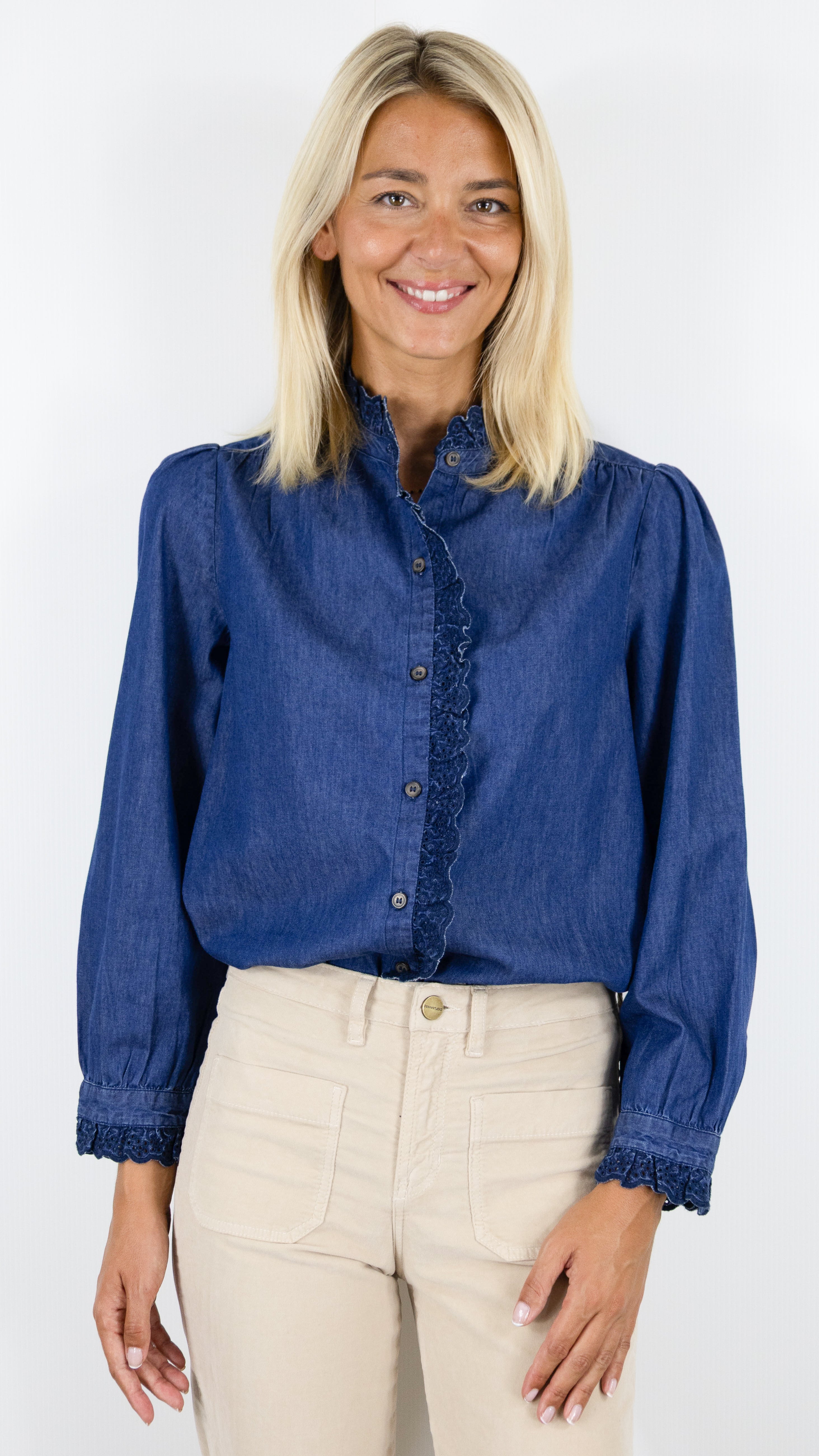 CHEMISE EN JEANS COL VOLANTE POUR FEMME  GERARD DAREL LOUPY