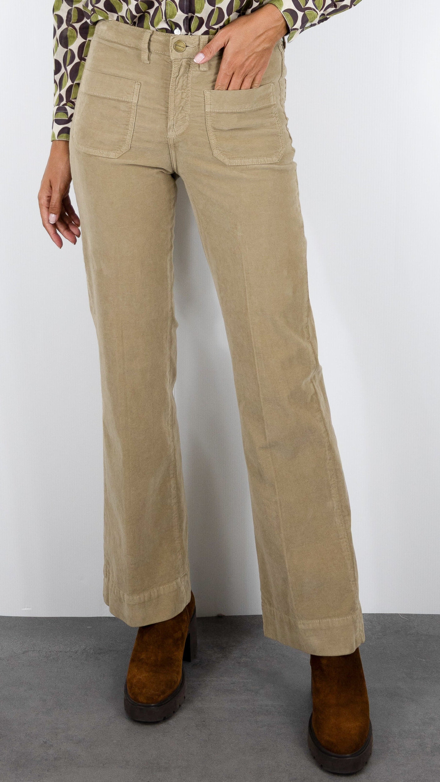 PANTALON LONG EVASE EN VELOURS POUR FEMME DENIM STUDIO JOSH PALATINE CORD#COLOR_DUST BEIGE 