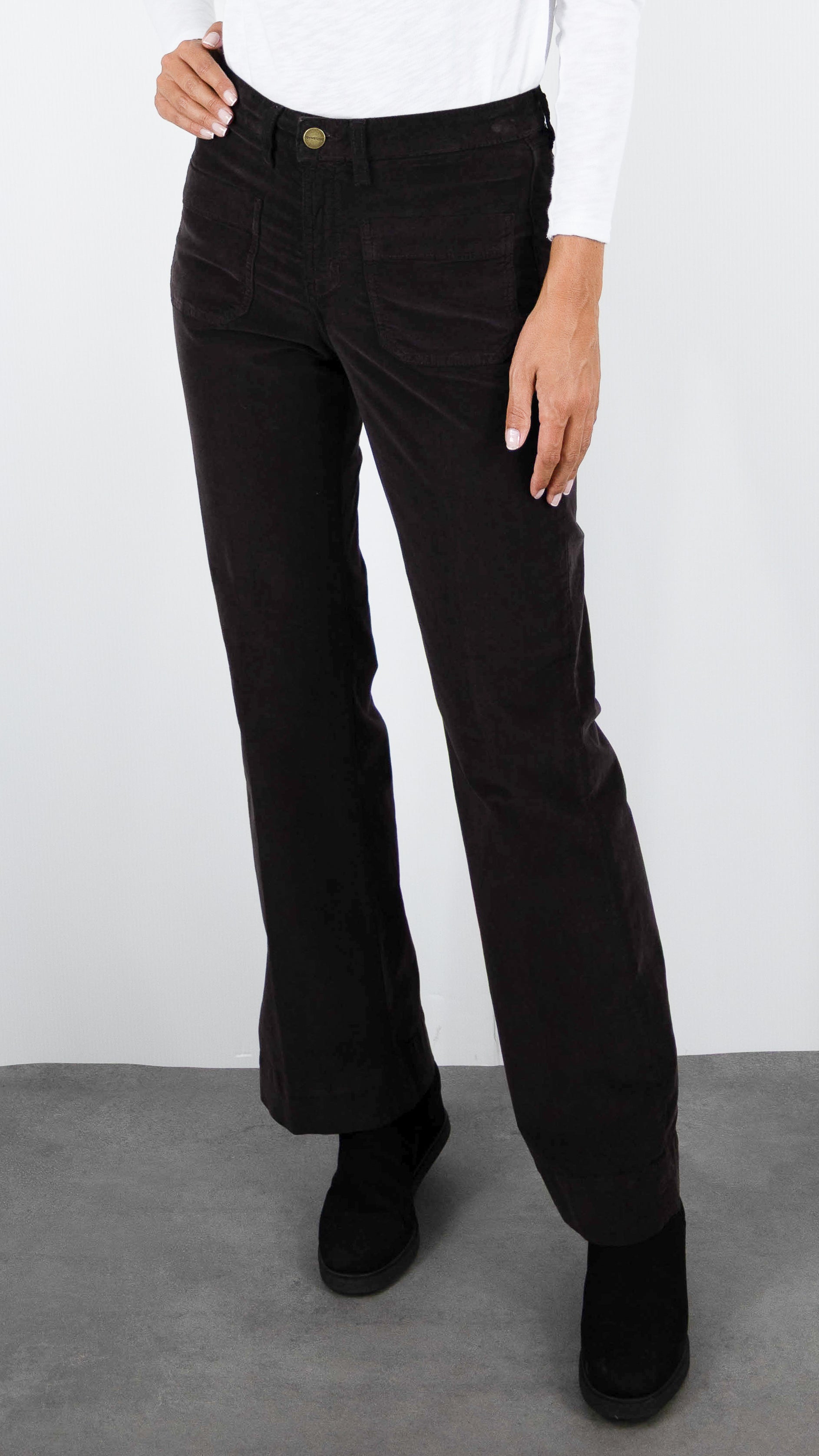 PANTALON LONG EVASE EN VELOURS POUR FEMME DENIM STUDIO JOSH PALATINE CORD#COLOR_EBENE CHOCO