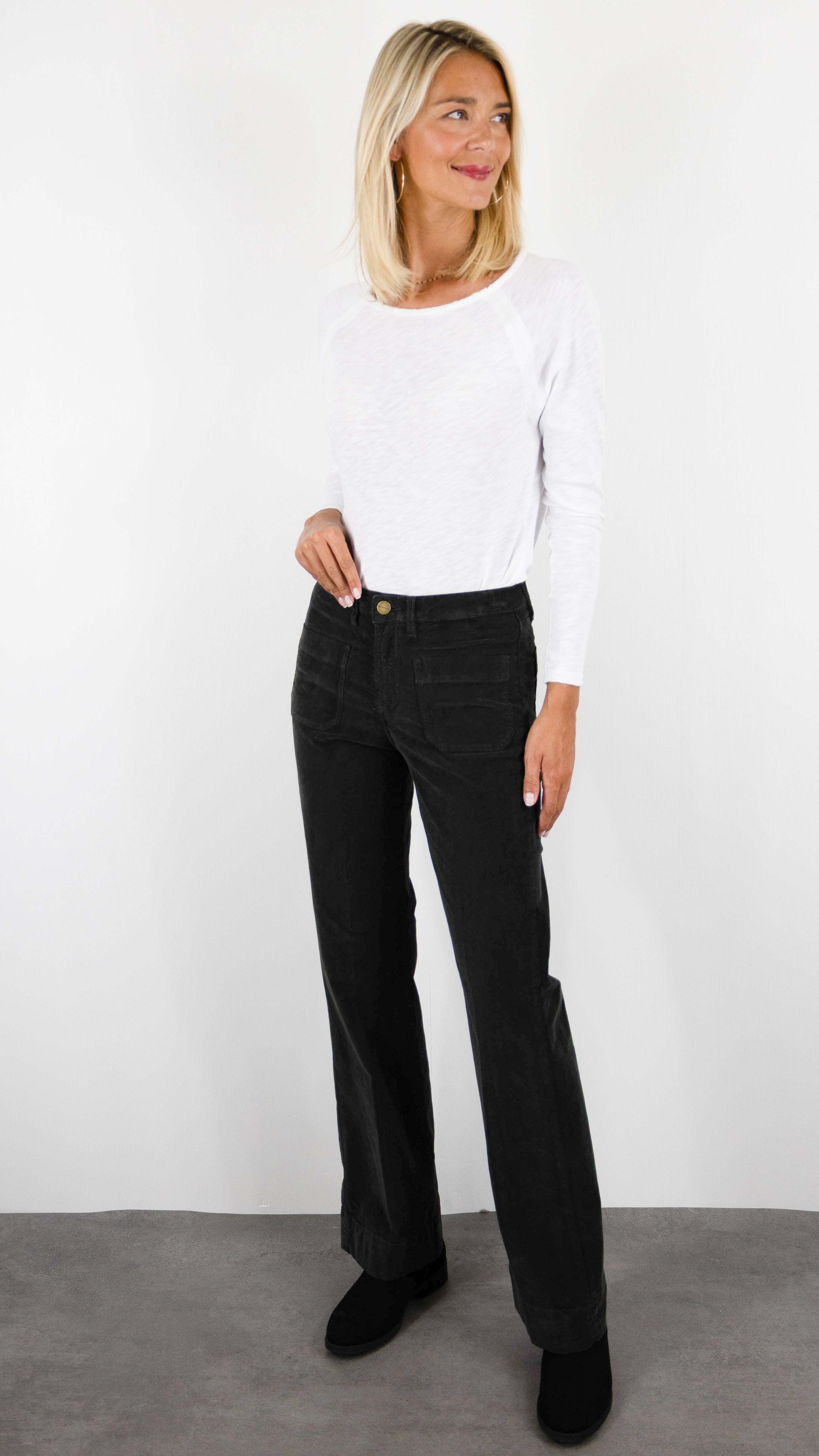 PANTALON LONG EVASE EN VELOURS POUR FEMME DENIM STUDIO JOSH PALATINE CORD#COLOR_KAKI