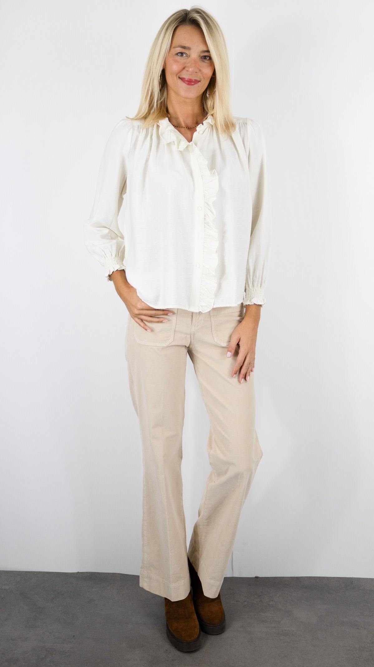 BLOUSE FLUIDE VOLANTEE IVOIRE  YCOO 30778A 