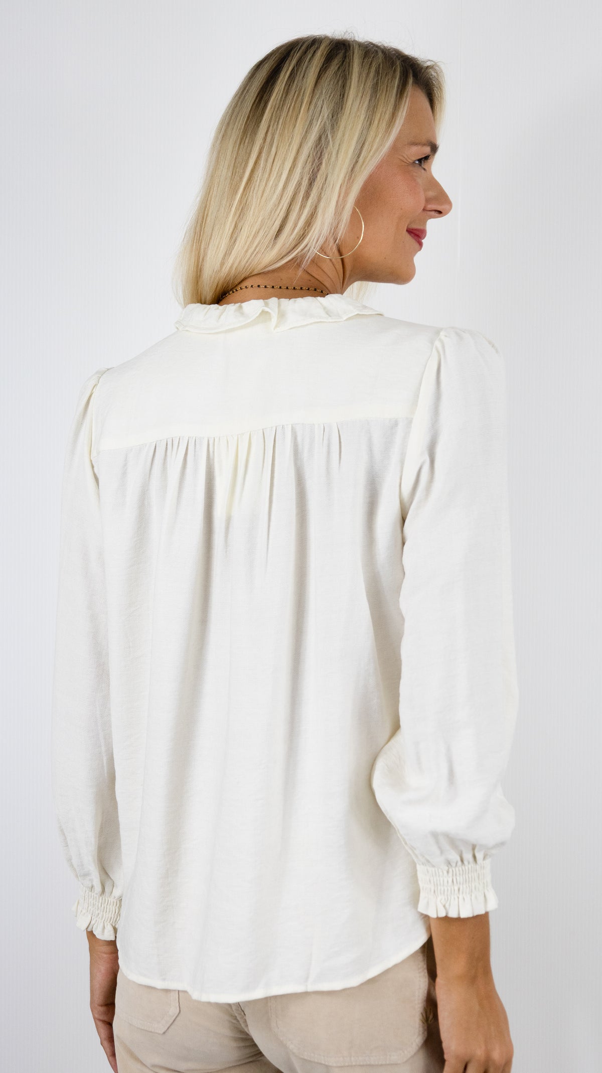 BLOUSE FLUIDE VOLANTEE IVOIRE  YCOO 30778A 