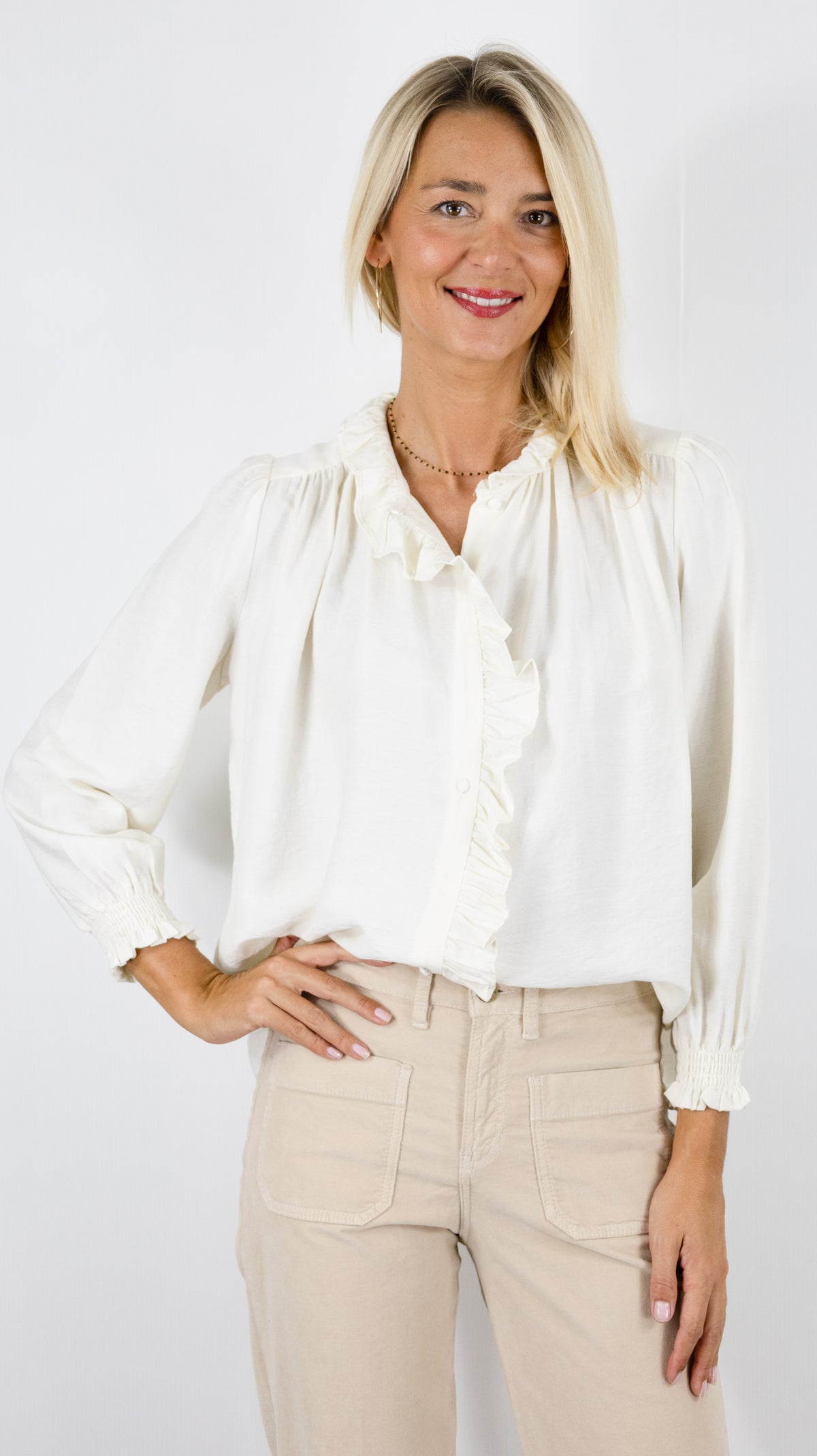 BLOUSE FLUIDE VOLANTEE IVOIRE  YCOO 30778A 