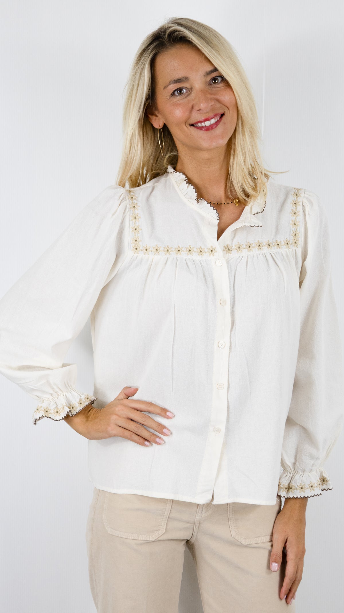 CHEMISIER FLEURI BRODE EN COTON POUR FEMME SO SWEET CH716 