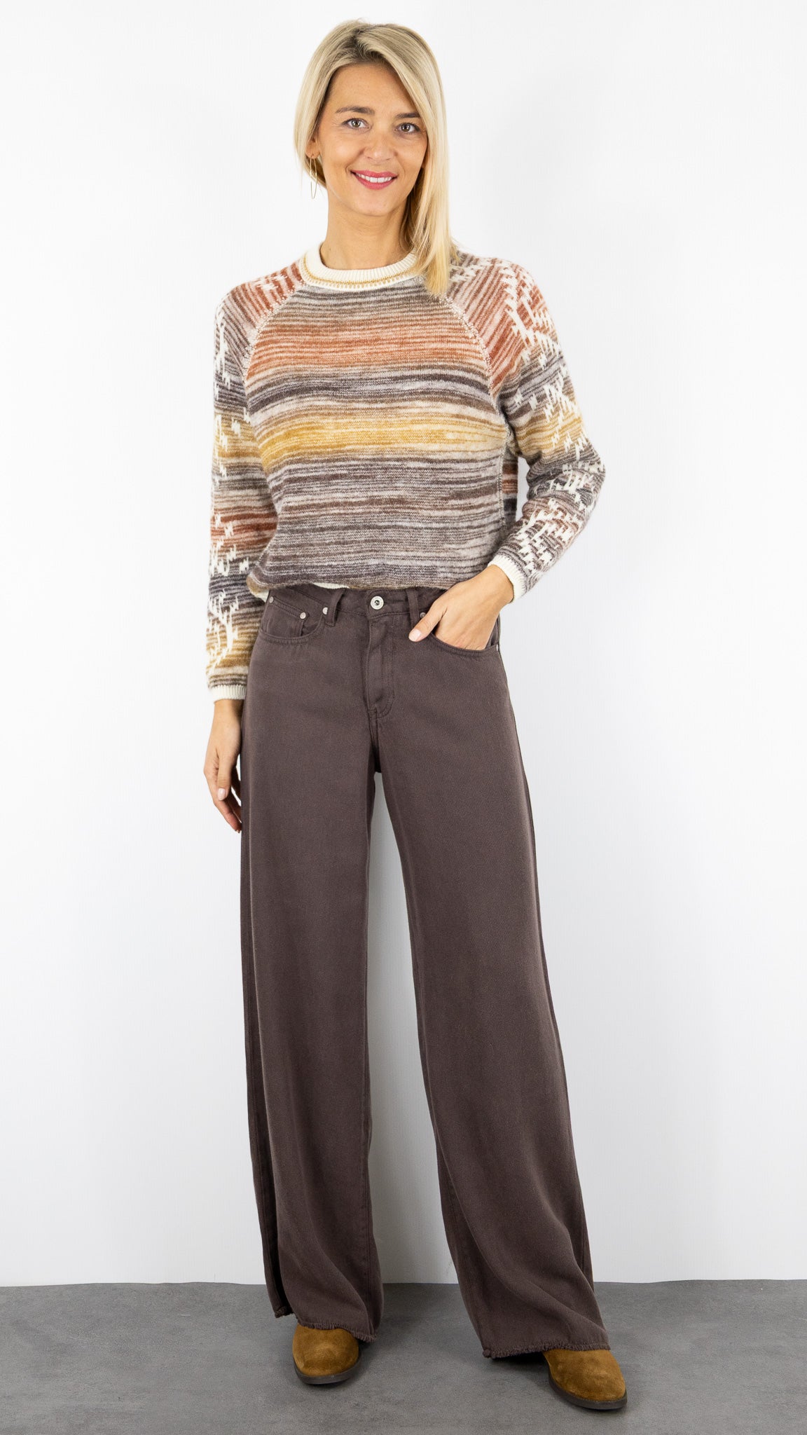 PANTALON COUPE LARGE EN TENCEL JUDE DRILL STUDIO PARISIEN #color_ECORCE/CHOCO