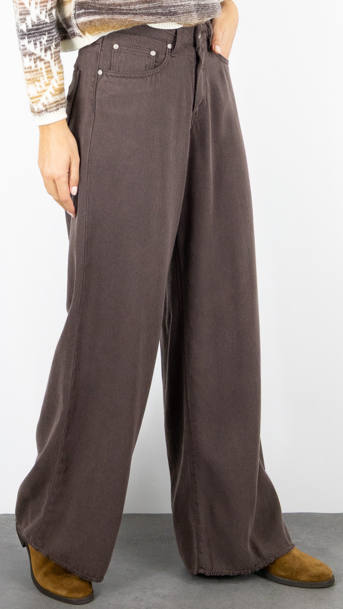 PANTALON COUPE LARGE EN TENCEL JUDE DRILL STUDIO PARISIEN #color_ECORCE/CHOCO