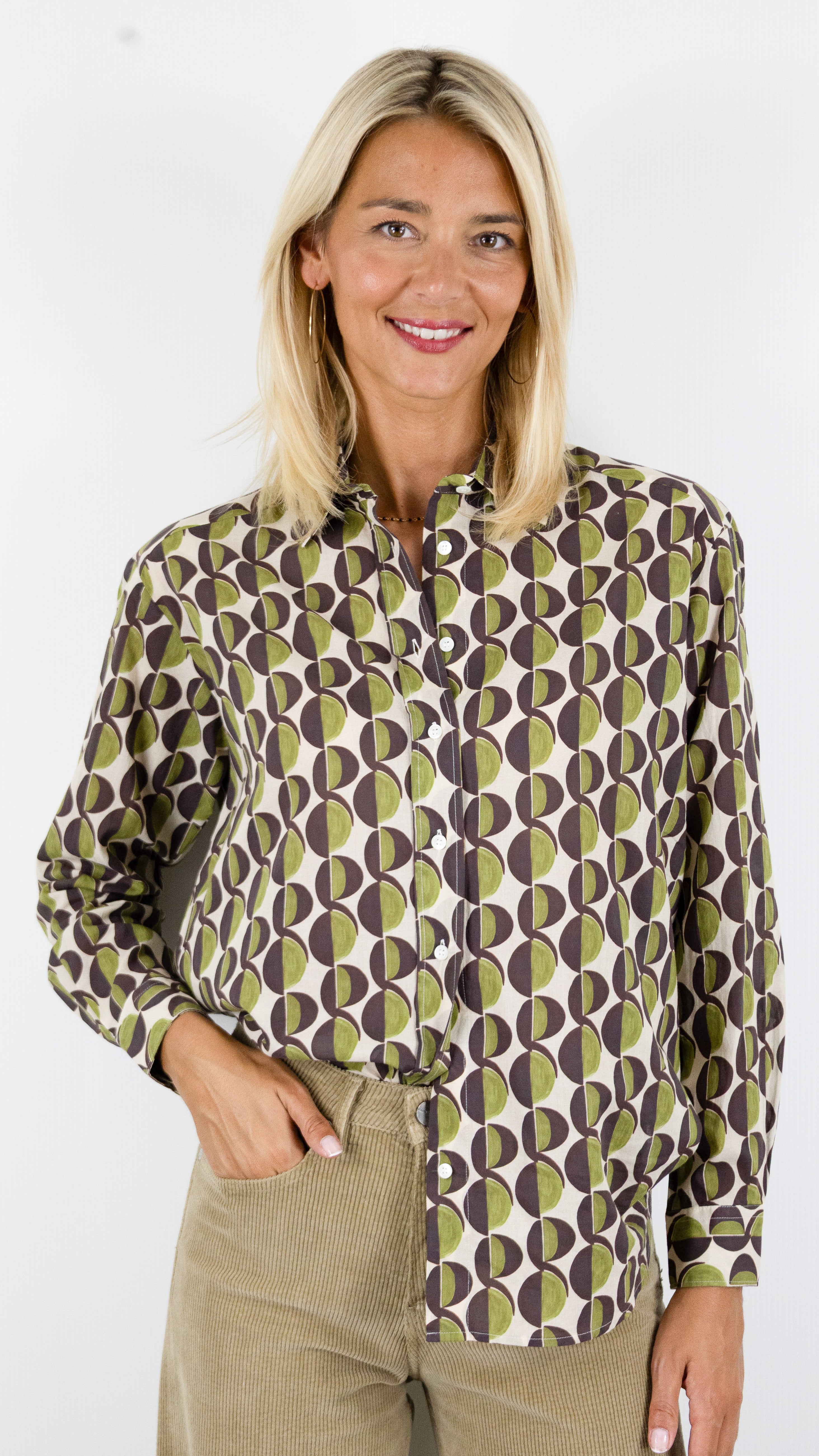 CHEMISE IMPRIMEE EN VOILE DE COTON POUR FEMME MARRON KAKI HARTFORD CINEMA