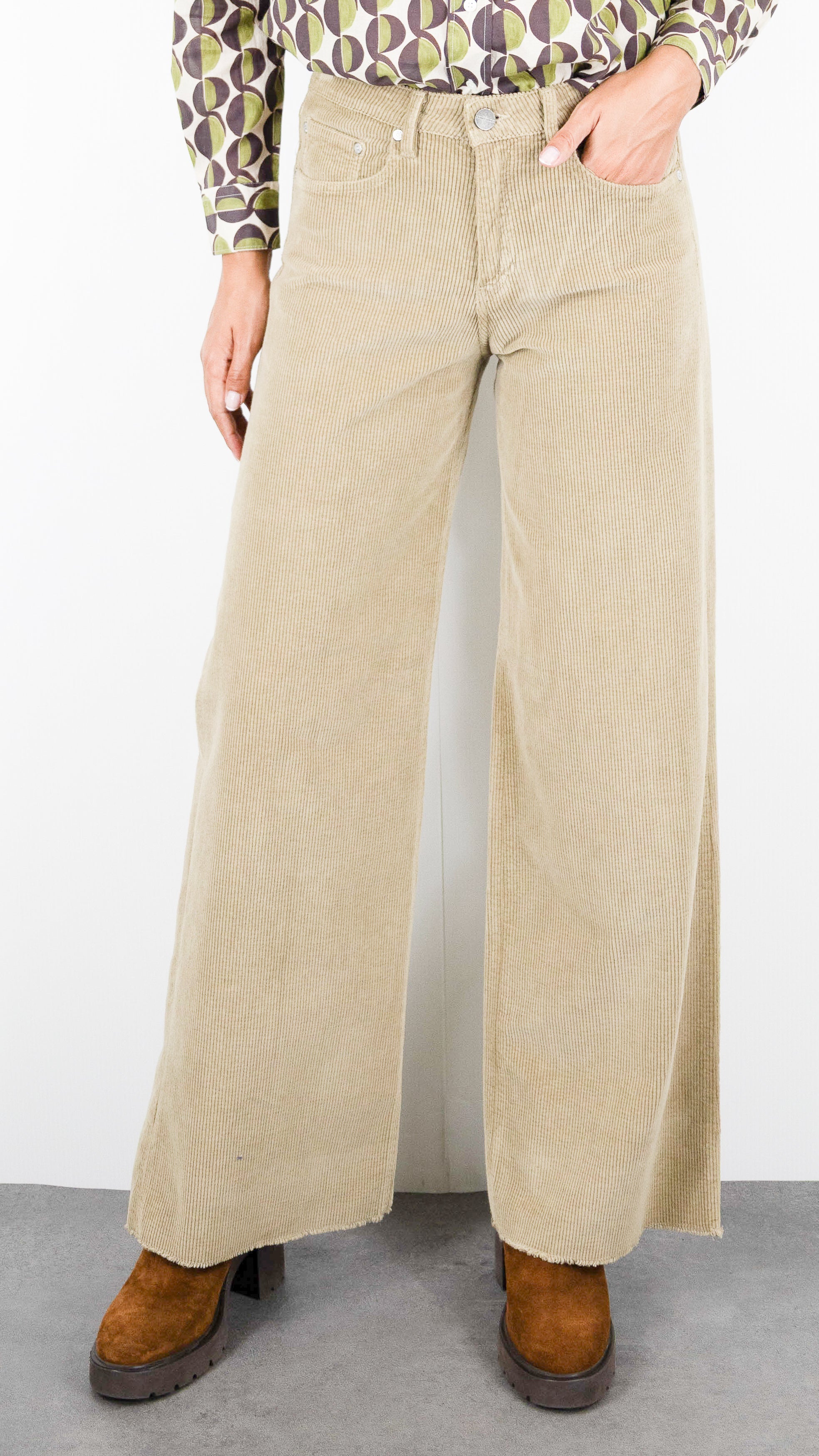 PANTALON LARGE AVEC TAILLE HAUTE EN VELOURS POUR FEMME DUST BEIGE DENIM STUDIO JUDE ORIGINAL CORD