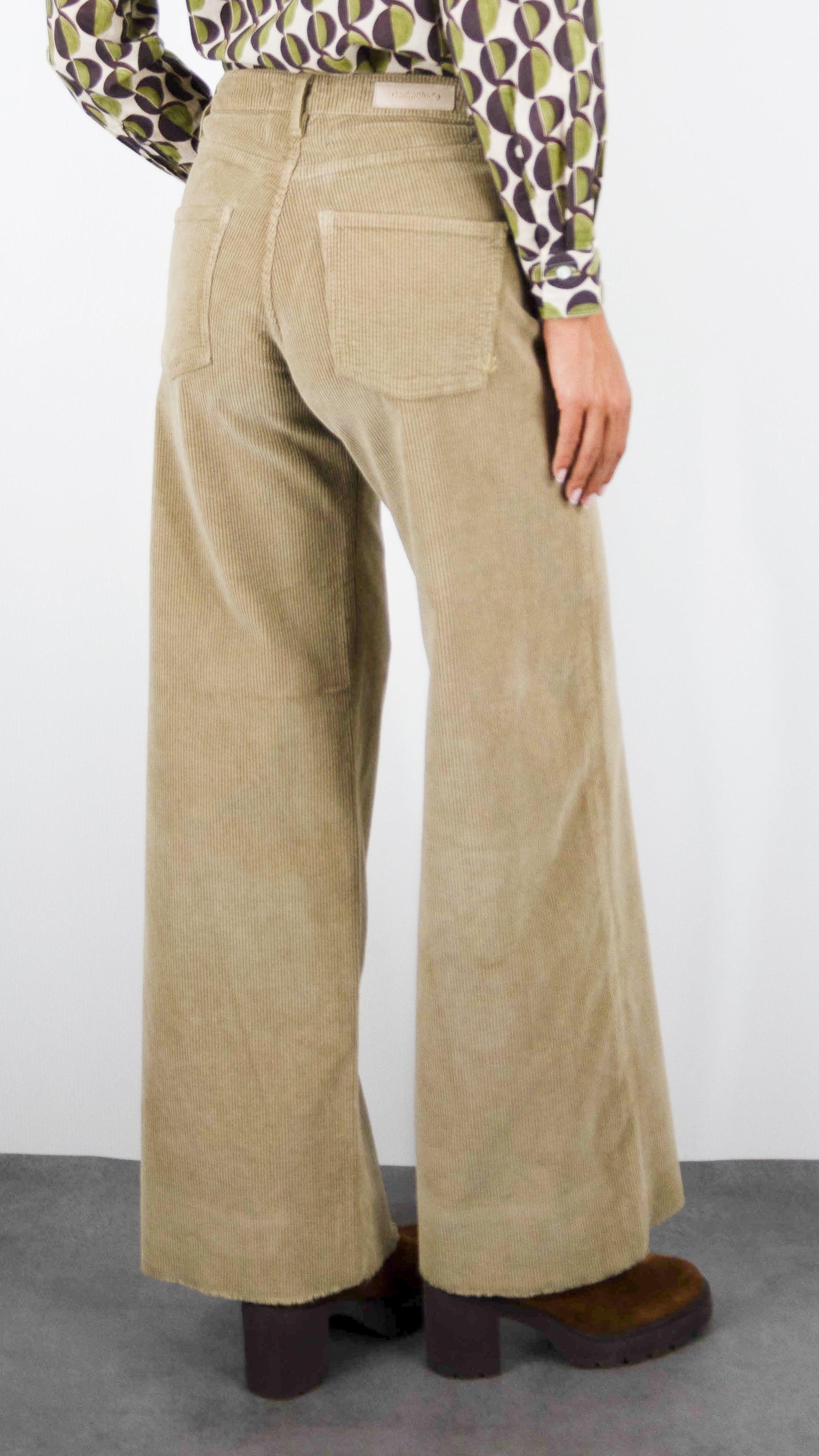 PANTALON LARGE AVEC TAILLE HAUTE EN VELOURS POUR FEMME DUST BEIGE DENIM STUDIO JUDE ORIGINAL CORD