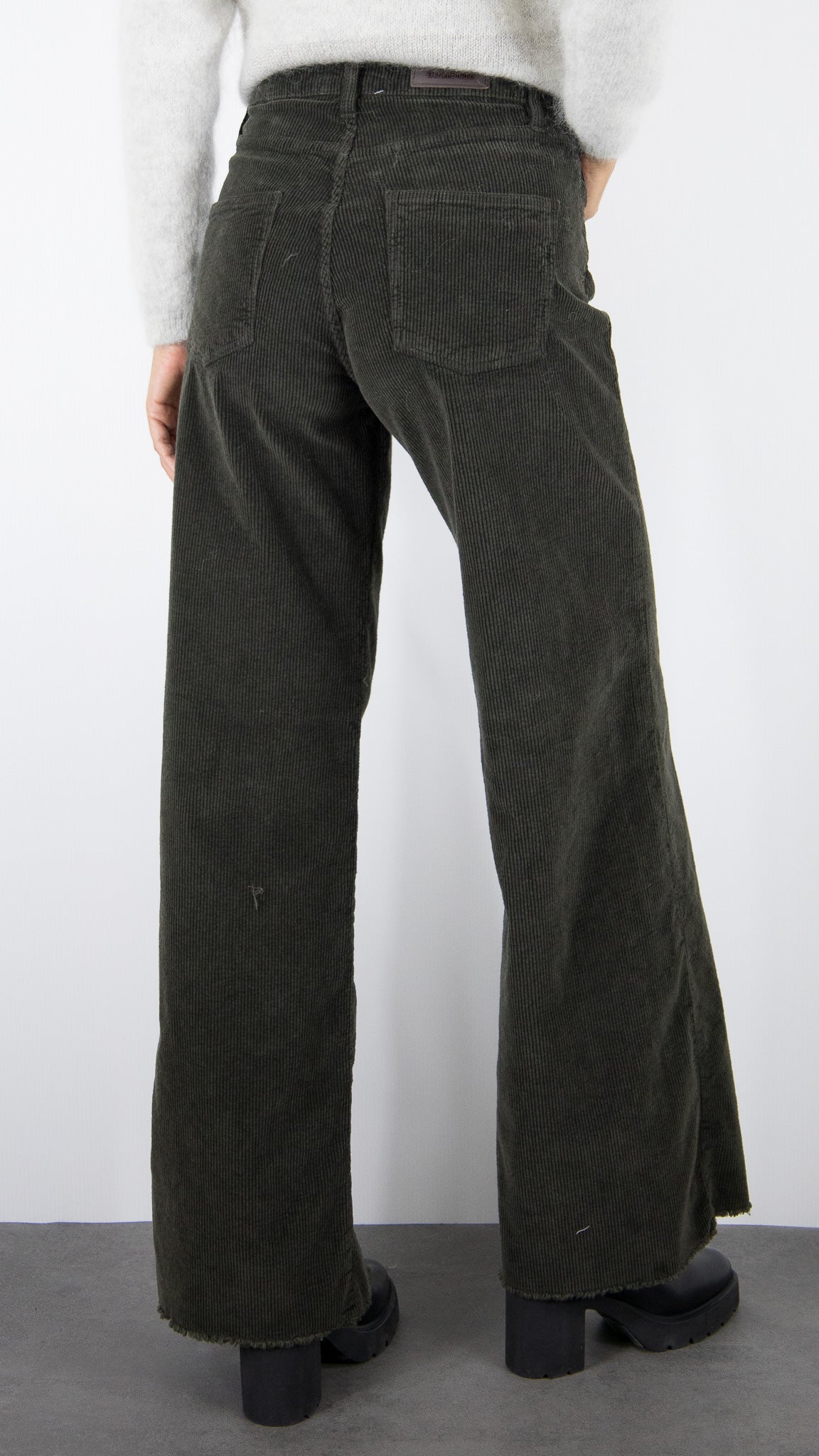 PANTALON LARGE EN VELOURS TAILLE HAUTE BAS FRANGE FEMME ARMY KAKI DENIM STUDIO JUDE ORIGINAL CORD