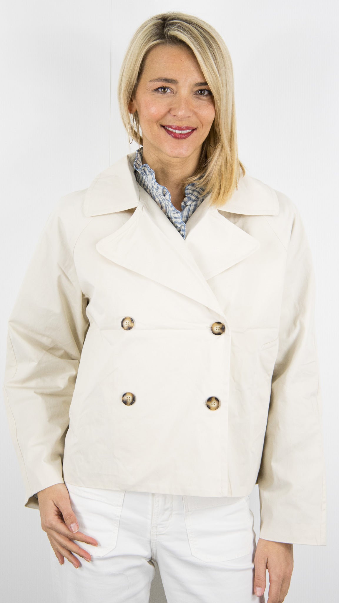 VESTE COURTE COL REVERS EN COTON POUR FEMME ECRUE IT HIPPIE K168-410 