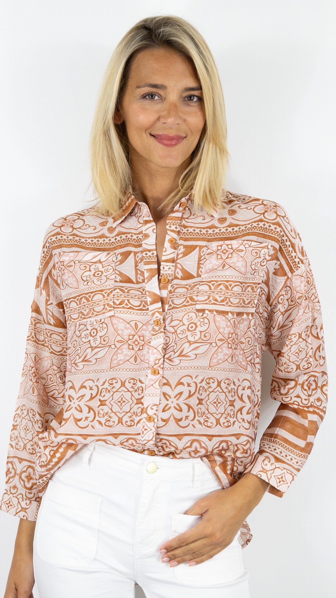 CHEMISE IMPRIMEE CC FASHION CAMEL LEGER CC FASHION K8149#COLOR_CAMEL