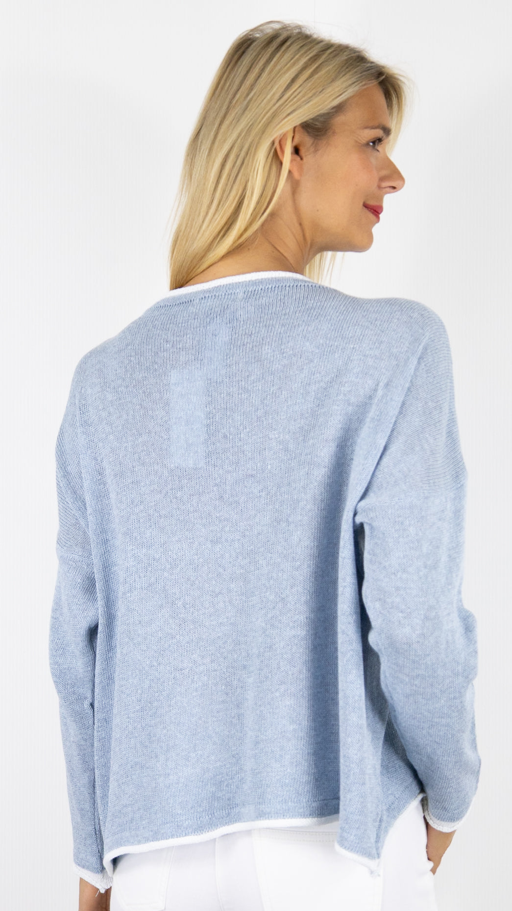 PULL AMPLE COL BATEAU EN COTON  ALEXANDRE LAURENT K8260#COLOR_JEANS CLAIR 