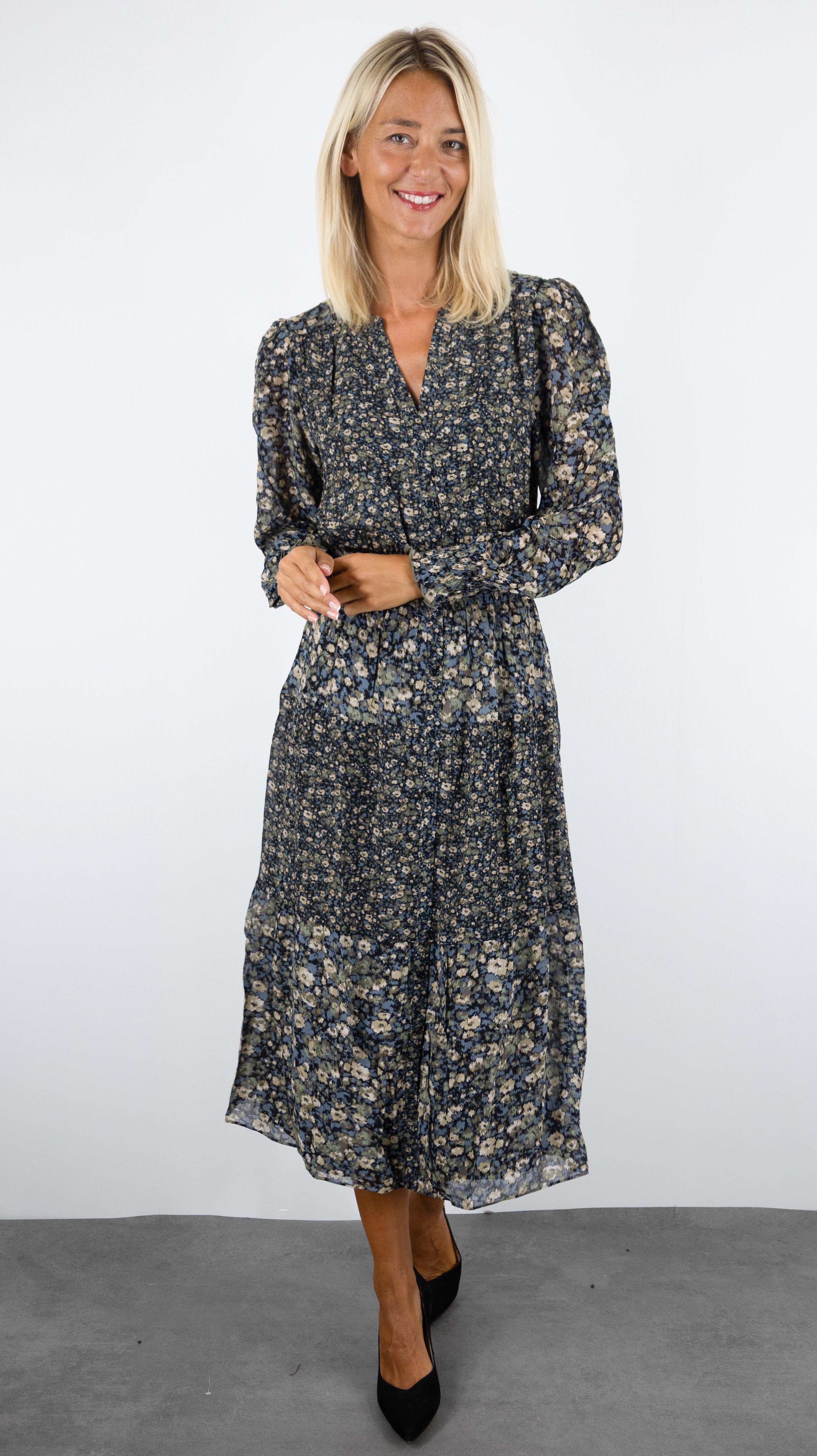 ROBE LONGUE COL V FLEURIE POUR FEMME BA&SH KACY#COLOR_KAKI