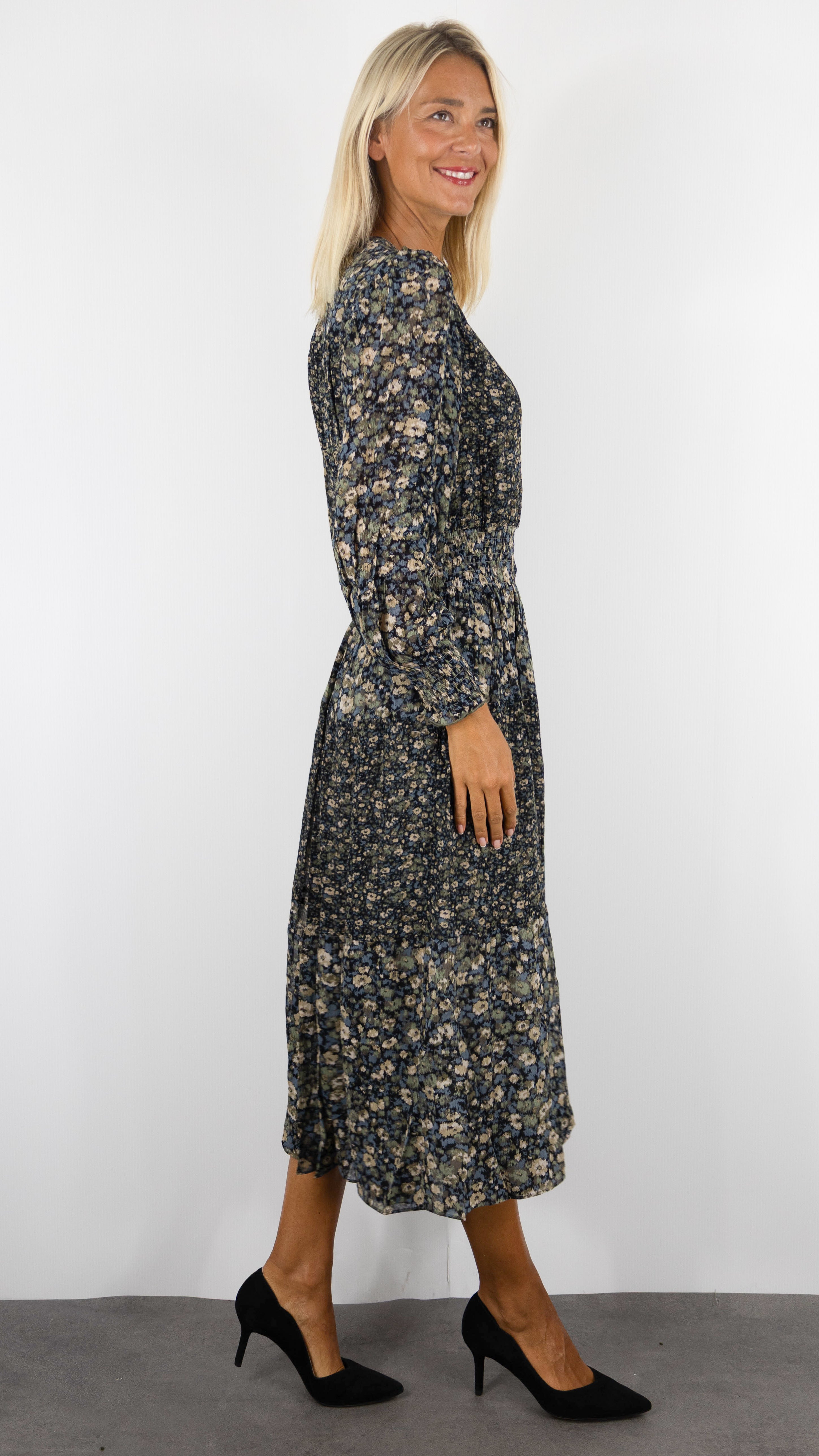 ROBE LONGUE COL V FLEURIE POUR FEMME BA&SH KACY#COLOR_KAKI