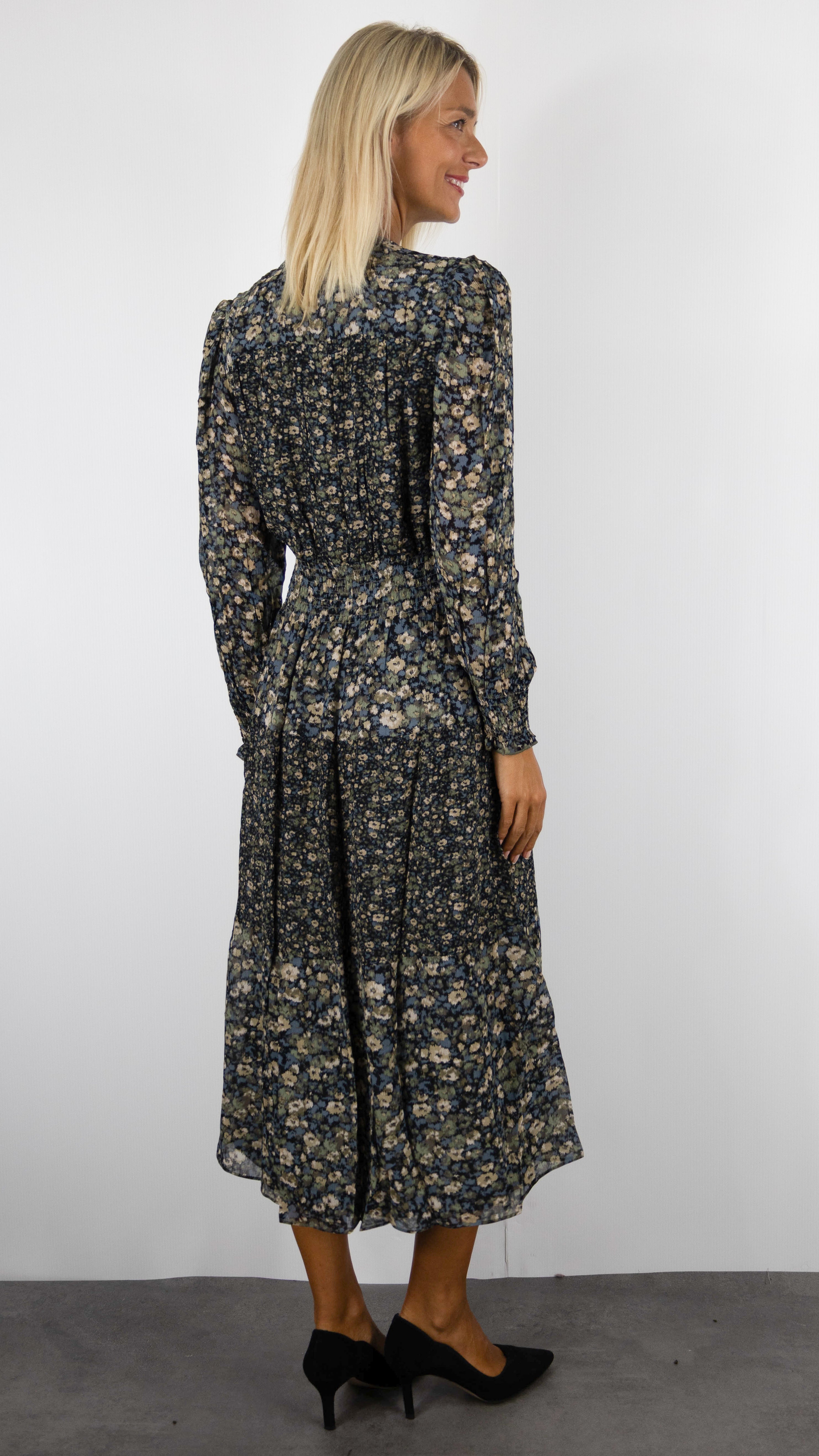 ROBE LONGUE COL V FLEURIE POUR FEMME BA&SH KACY#COLOR_KAKI