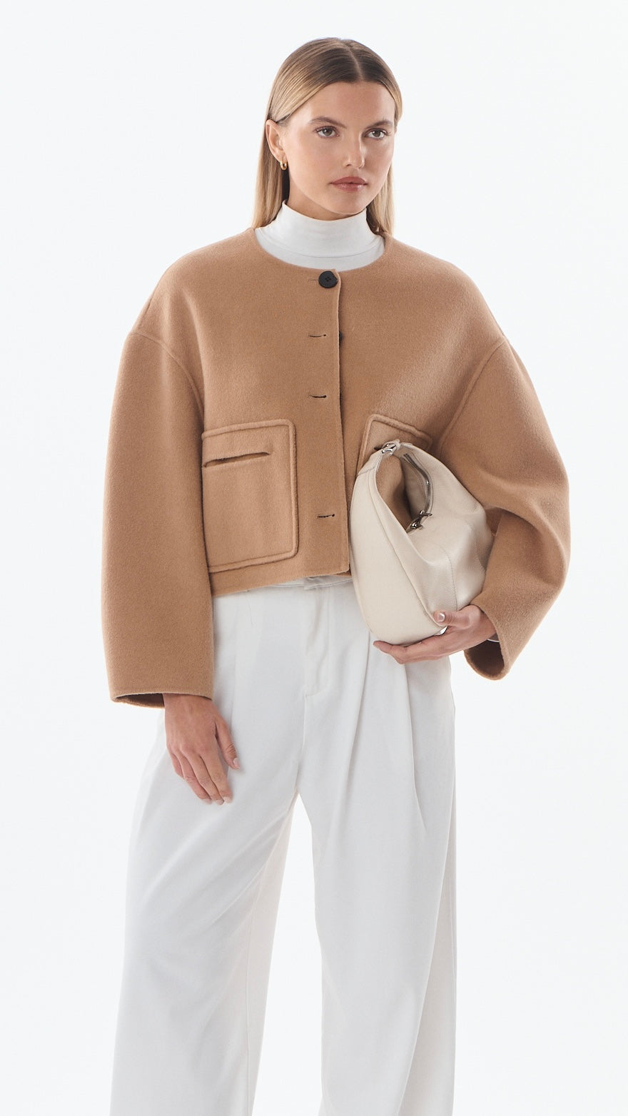 VESTE COURTE EN LAINE TISSU DOUBLE FACE POUR FEMME GIOVANNI KAREN#COLOR_CAMEL