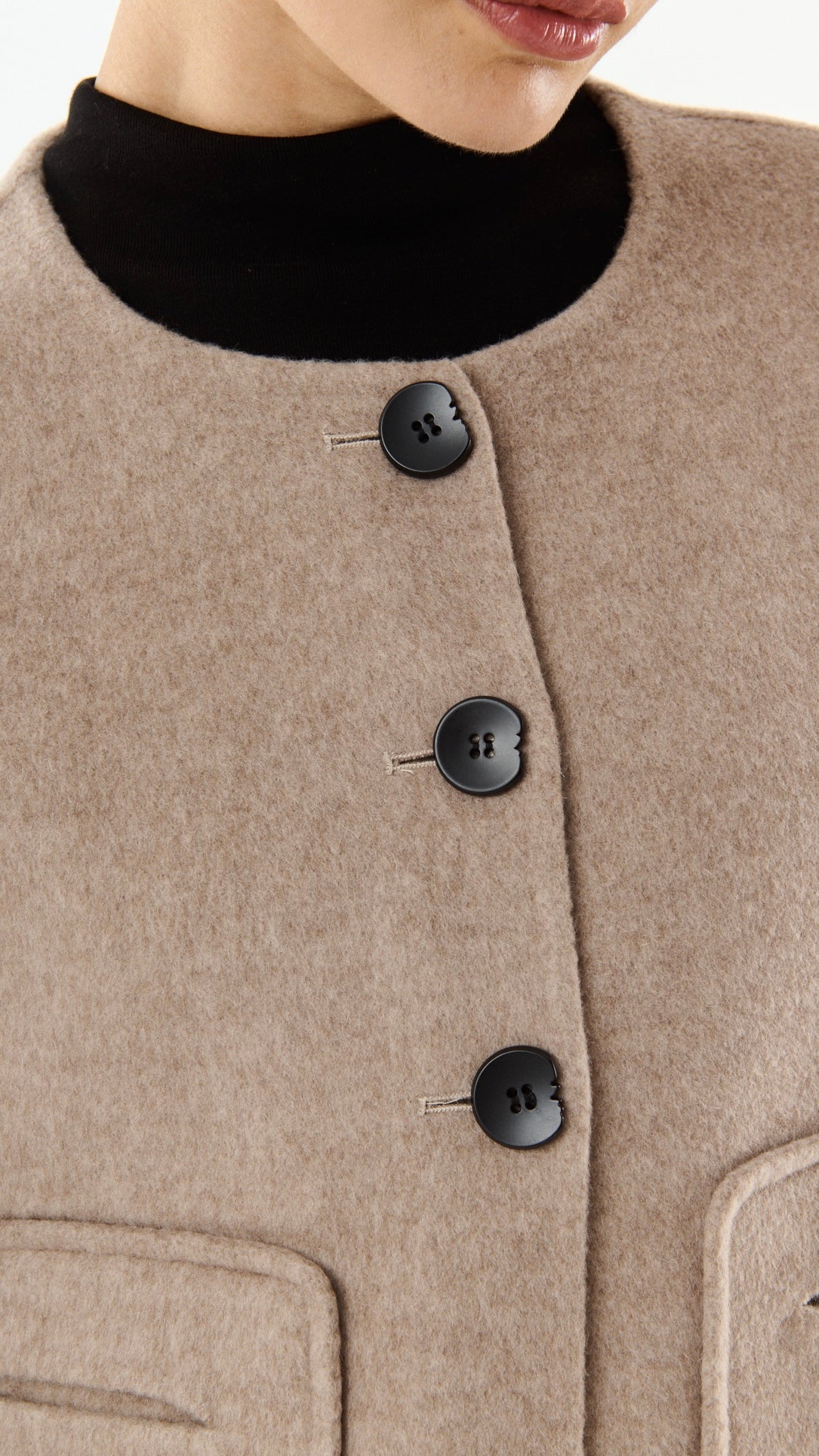 VESTE COURTE EN LAINE TISSU DOUBLE FACE POUR FEMME GIOVANNI KAREN#COLOR_TAUPE