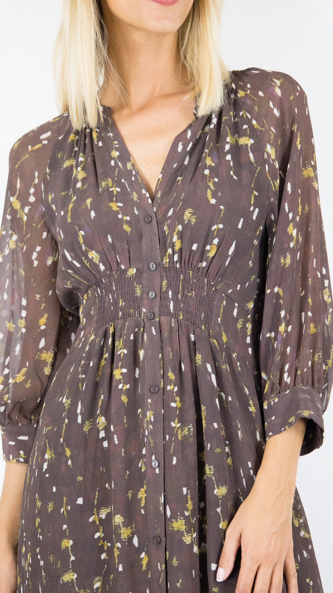 ROBE MIDI FLUIDE IMPRIME PLUMETIS CHOCOLAT BA&SH KARLA