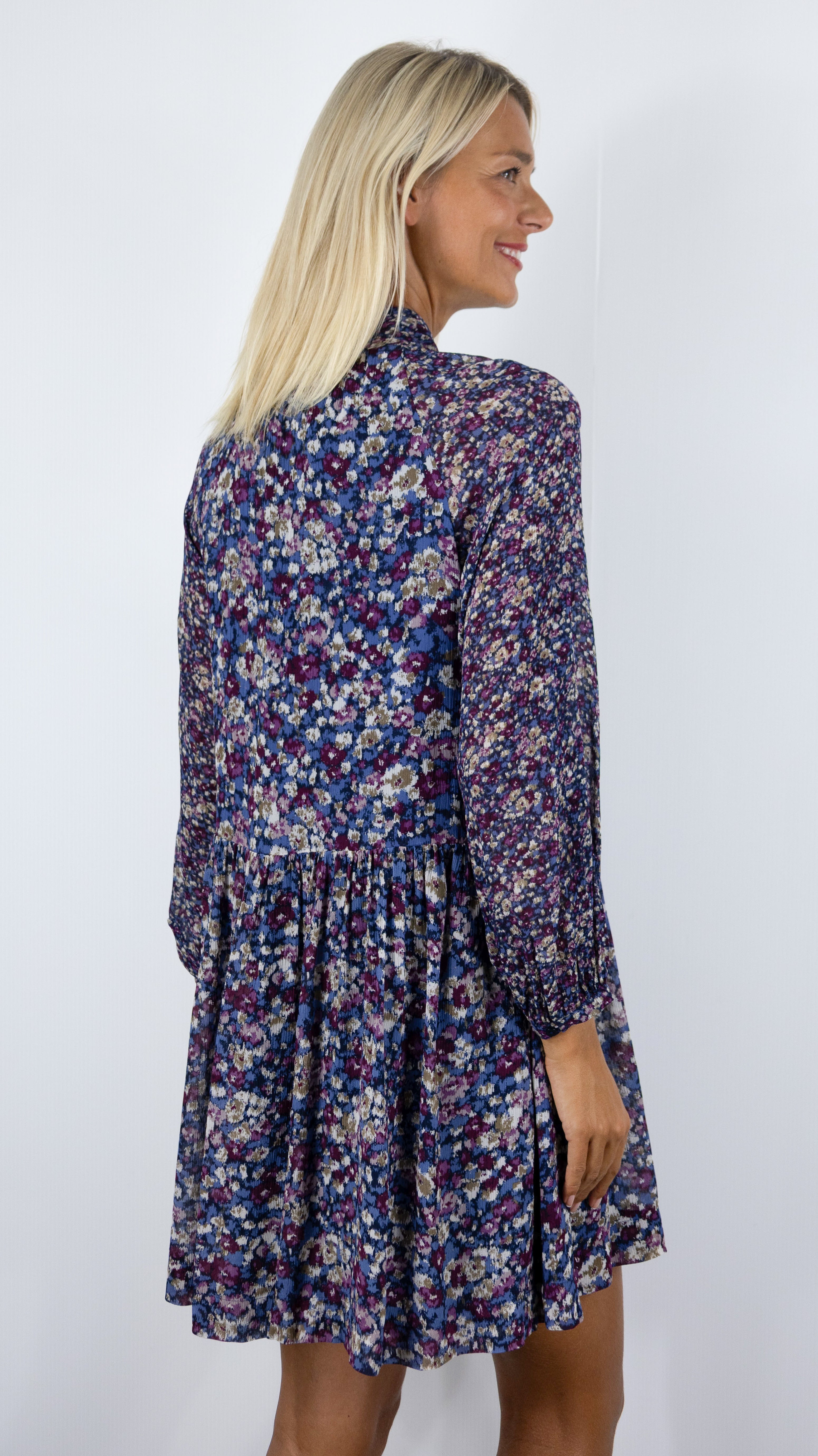 ROBE COURTE COL MONTANT FLUIDE IMPRIME FLEURI BA&SH KIMIA#COLOR_BLEU