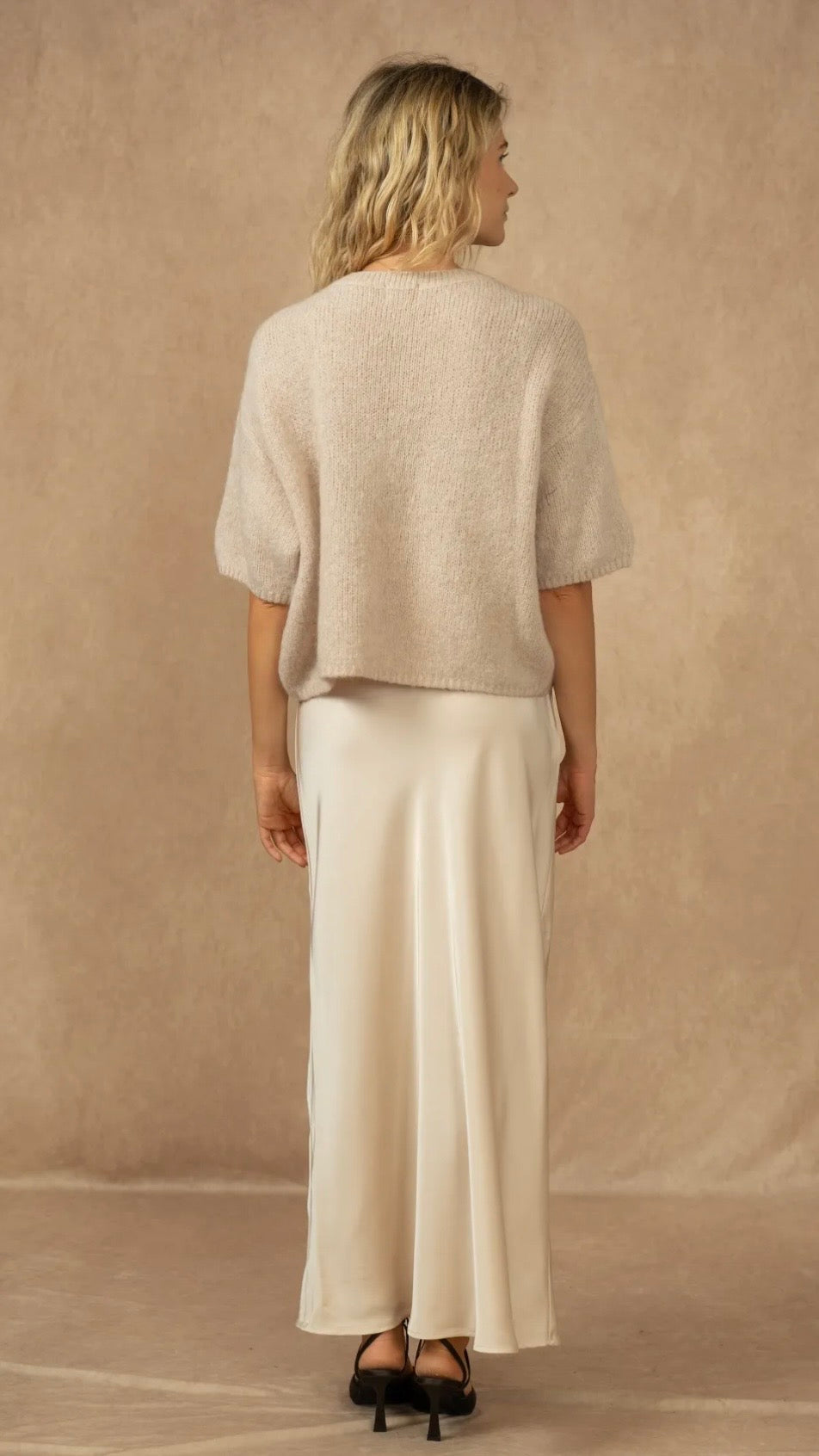 CARDIGAN COURT MANCHES COURTES EN KID MOHAIR POUR FEMME NAIS KM25037#COLOR_BEIGE