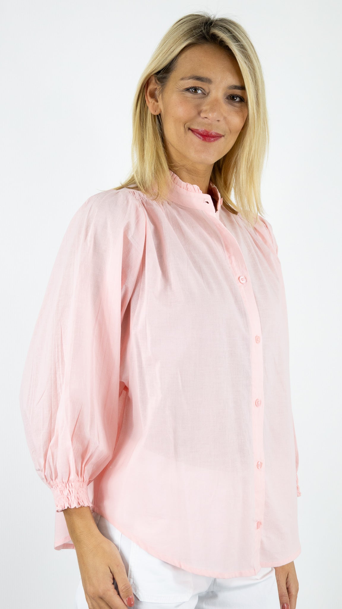 BLOUSE VOLANTEE EN COTON LUK AP L1026#COLOR_ROSE