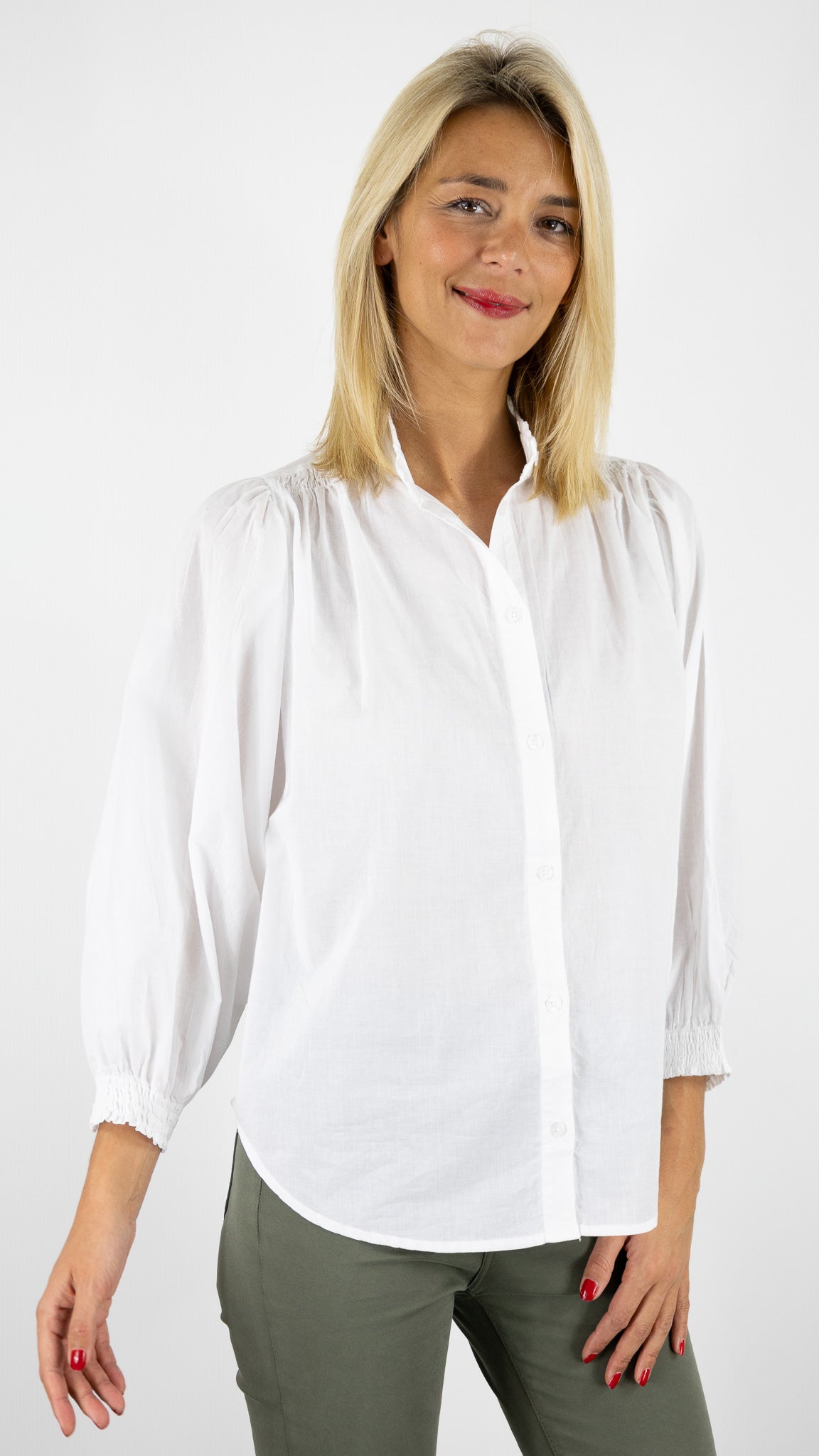 BLOUSE VOLANTEE EN COTON LUK AP L1026#COLOR_BLANC