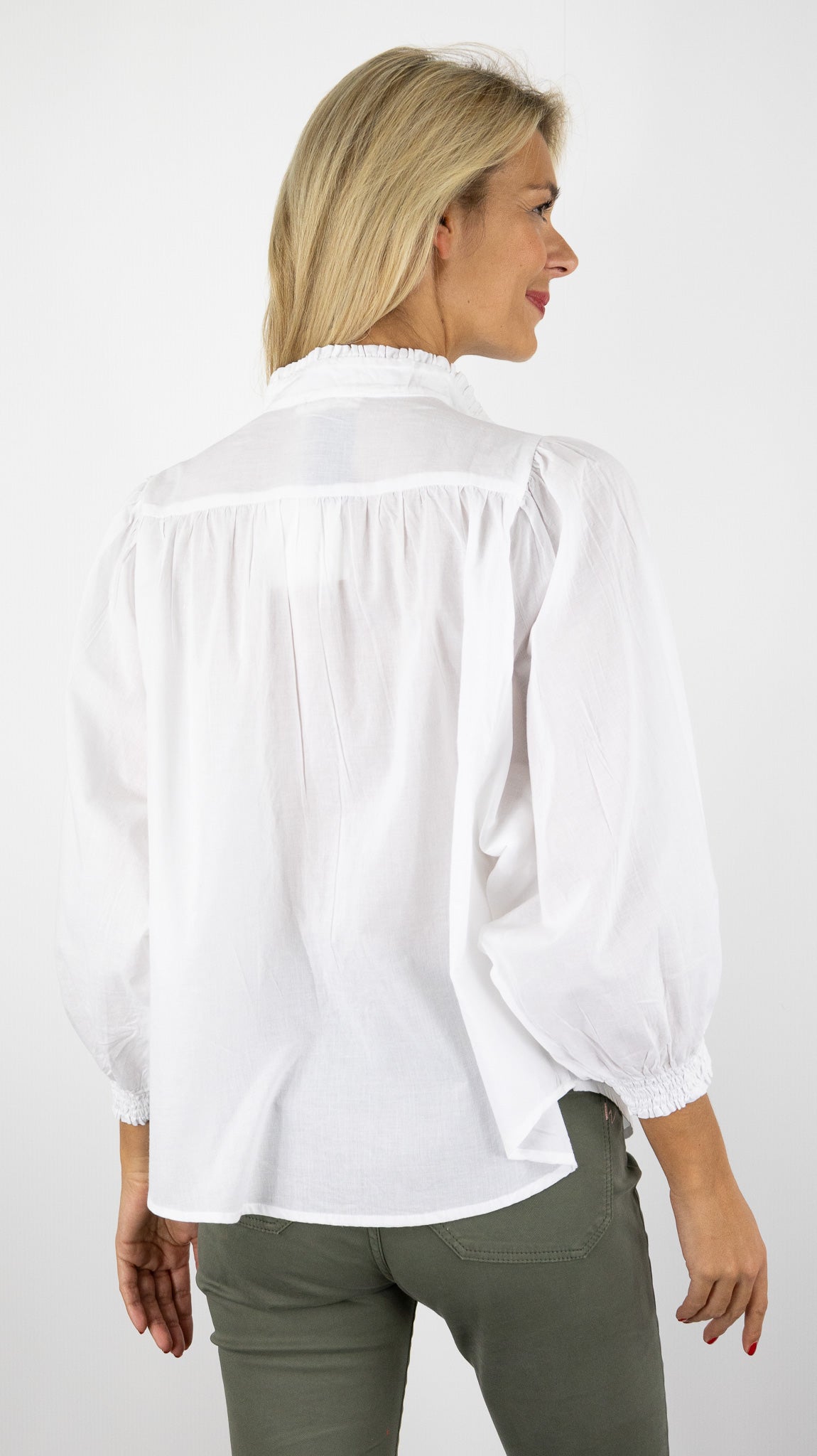 BLOUSE VOLANTEE EN COTON LUK AP L1026#COLOR_BLANC