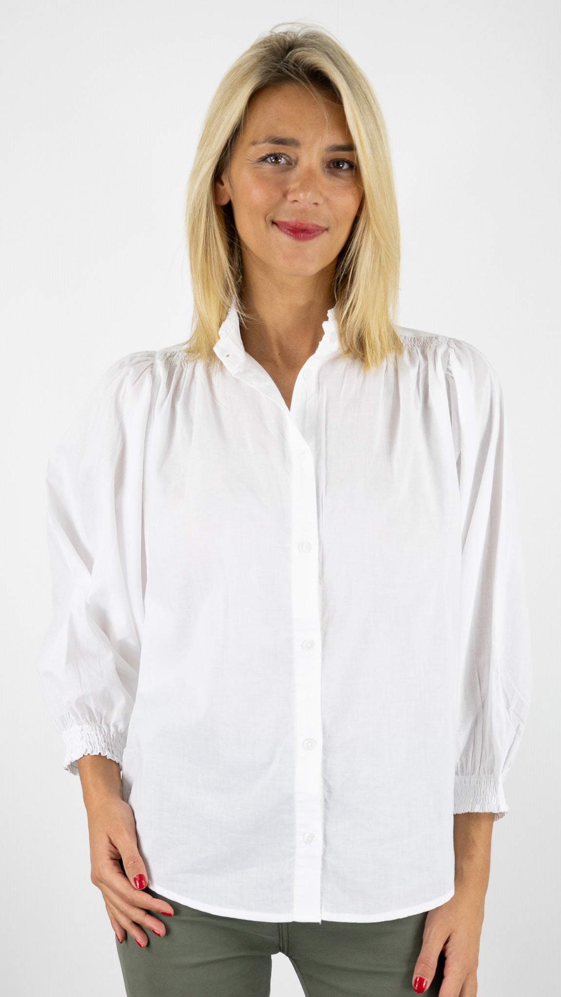 BLOUSE VOLANTEE EN COTON LUK AP L1026#COLOR_BLANC