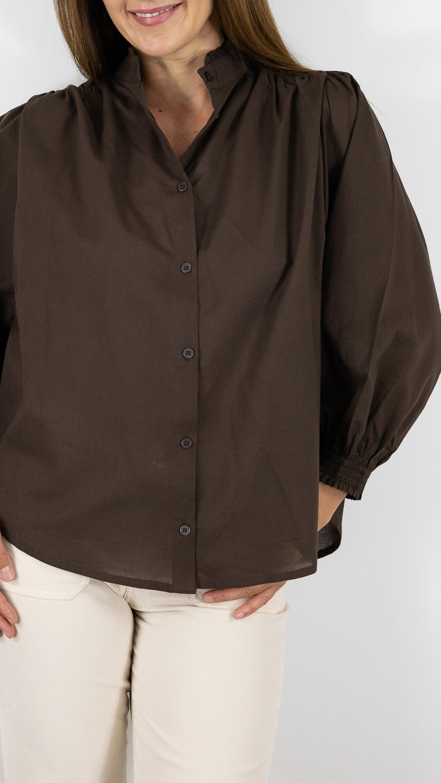 BLOUSE AMPLE MANCHES BALLOS EN COTON  LUK AP L1026#COLOR_CHOCO