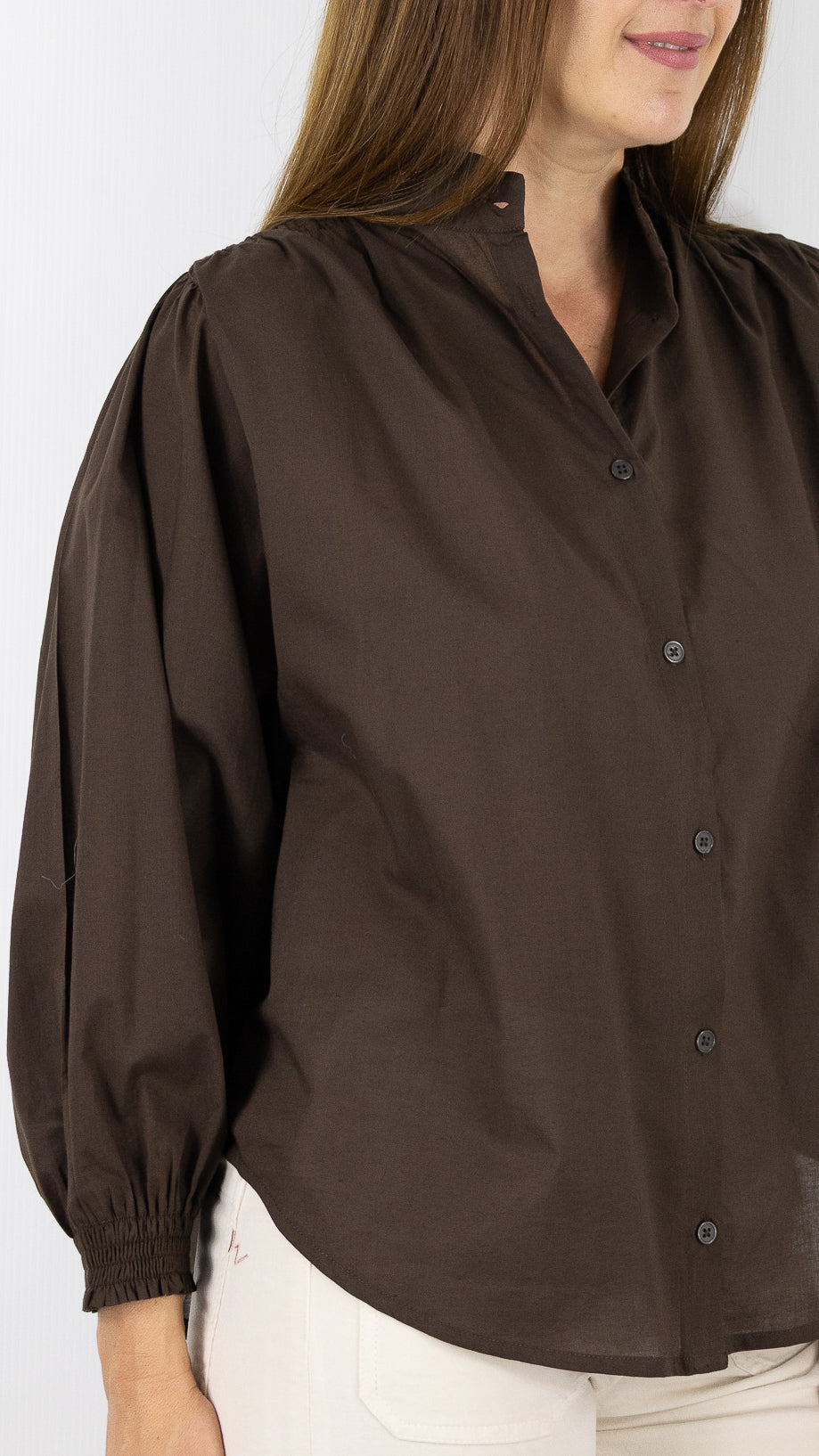 BLOUSE AMPLE MANCHES BALLOS EN COTON  LUK AP L1026#COLOR_CHOCO