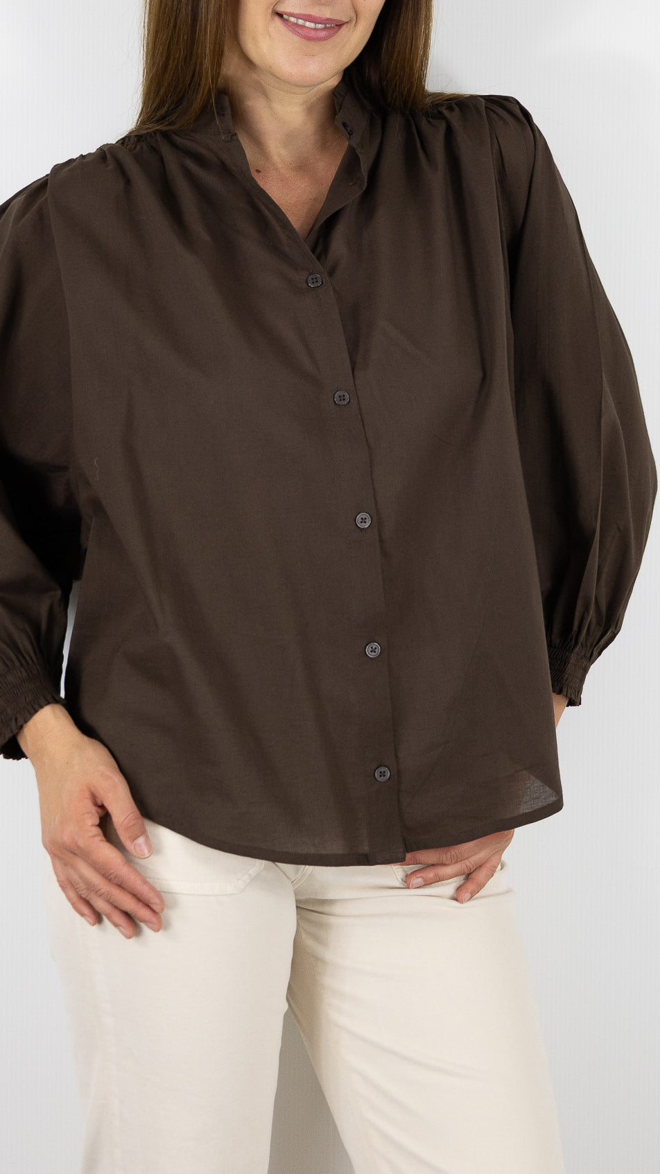 BLOUSE AMPLE MANCHES BALLOS EN COTON  LUK AP L1026#COLOR_CHOCO