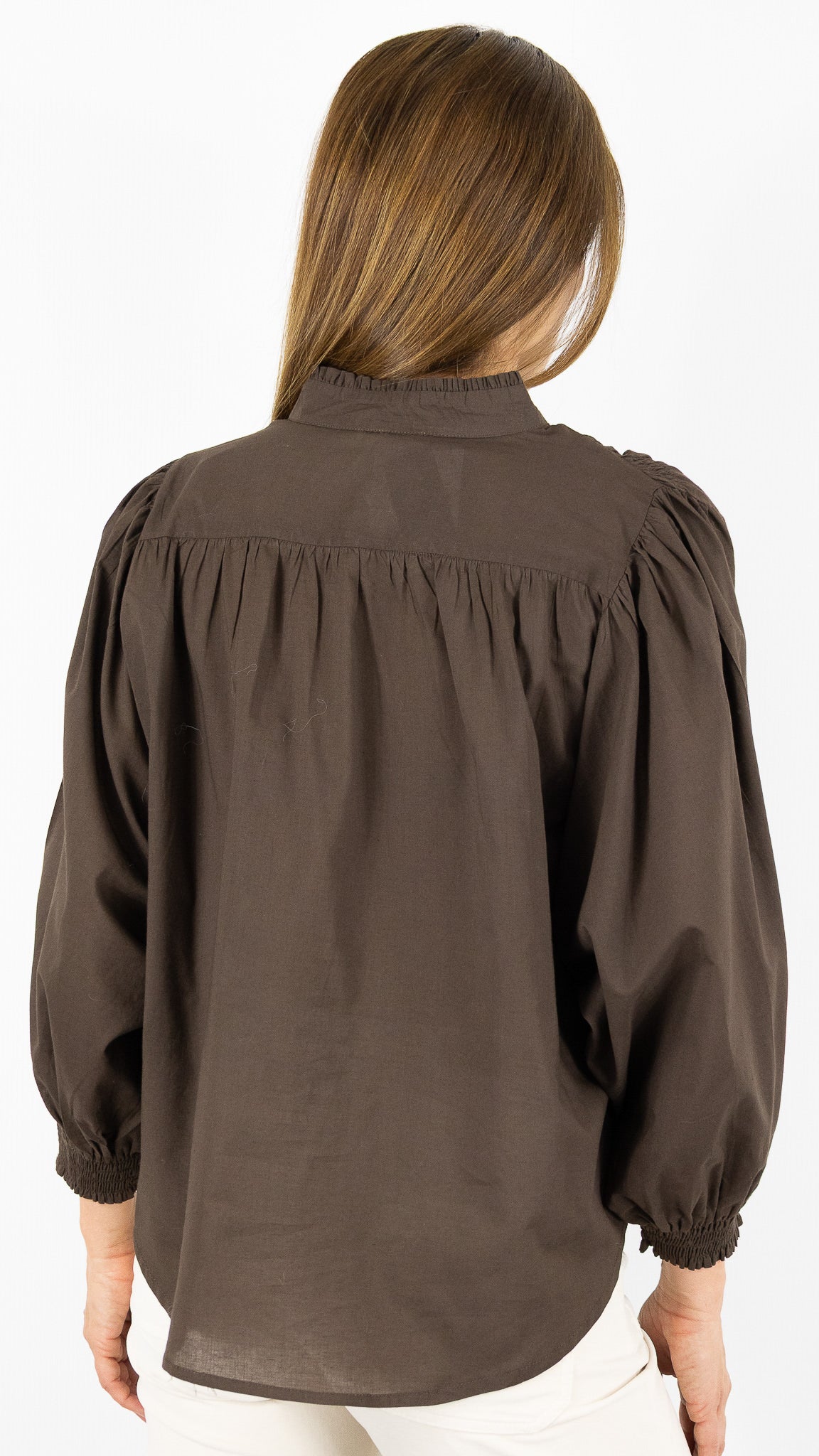 BLOUSE AMPLE MANCHES BALLOS EN COTON  LUK AP L1026#COLOR_CHOCO