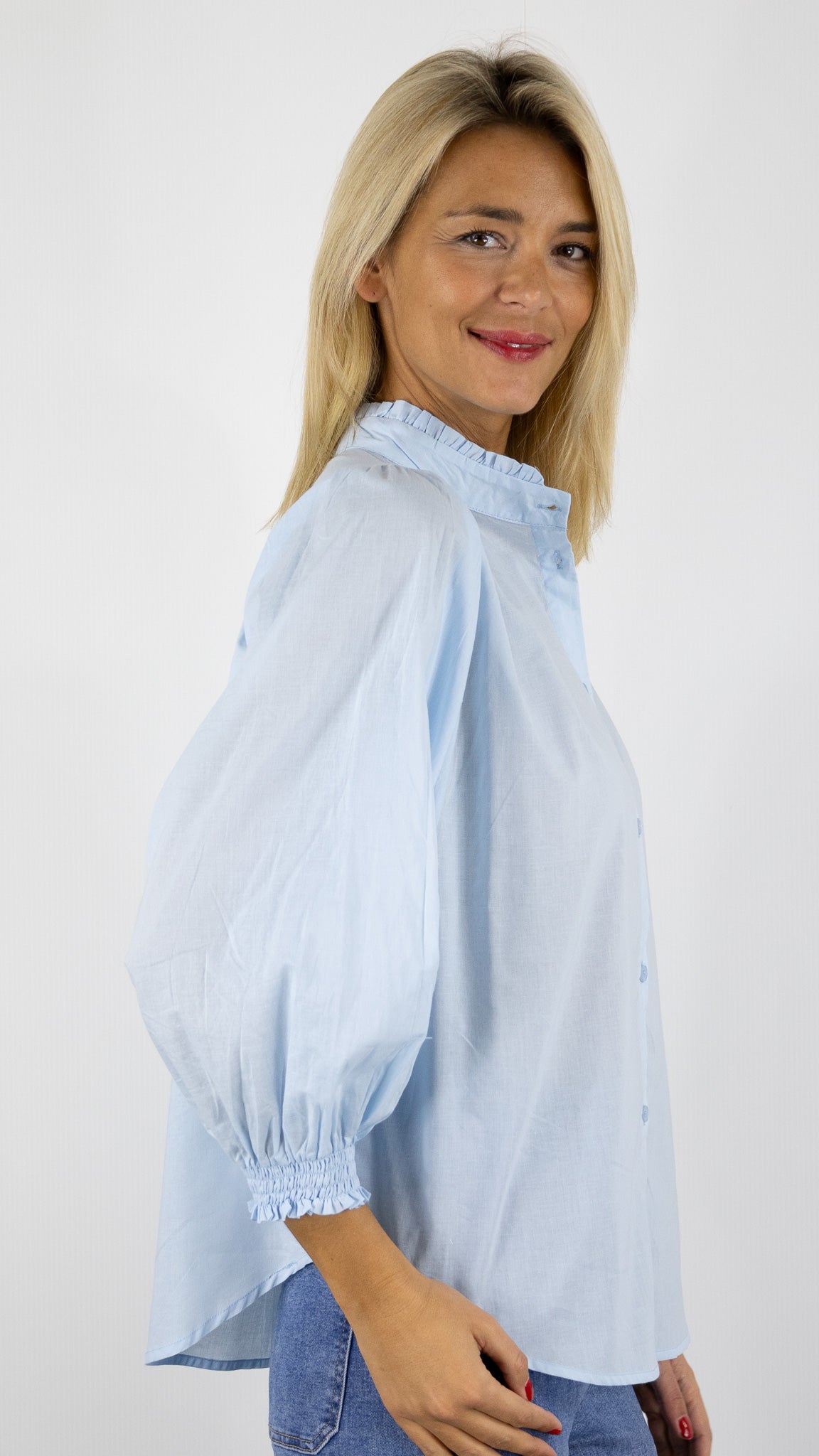 BLOUSE VOLANTEE EN COTON LUK AP L1026#COLOR_CIEL