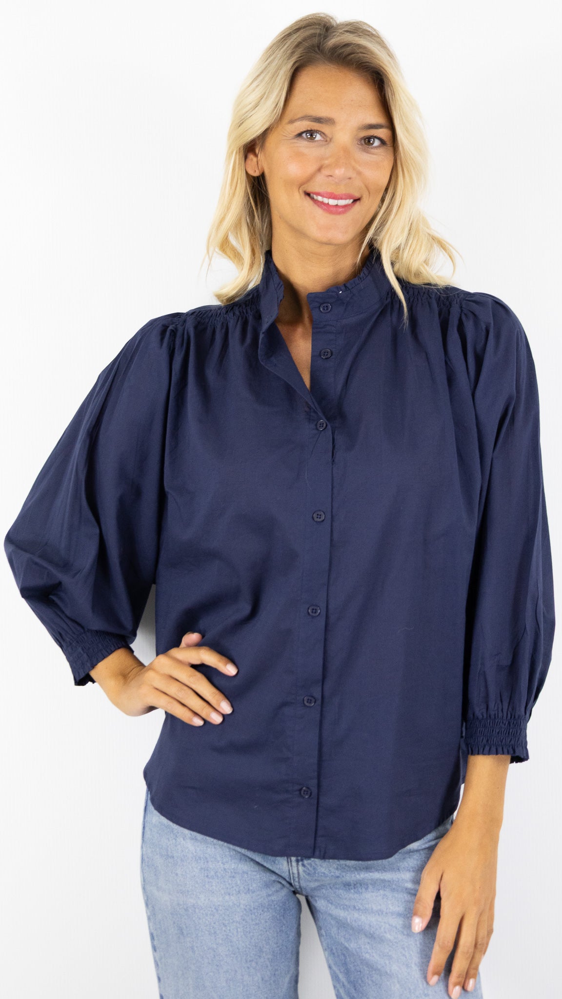 BLOUSE AMPLE MANCHES BALLOS EN COTON  LUK AP L1026#COLOR_MARINE